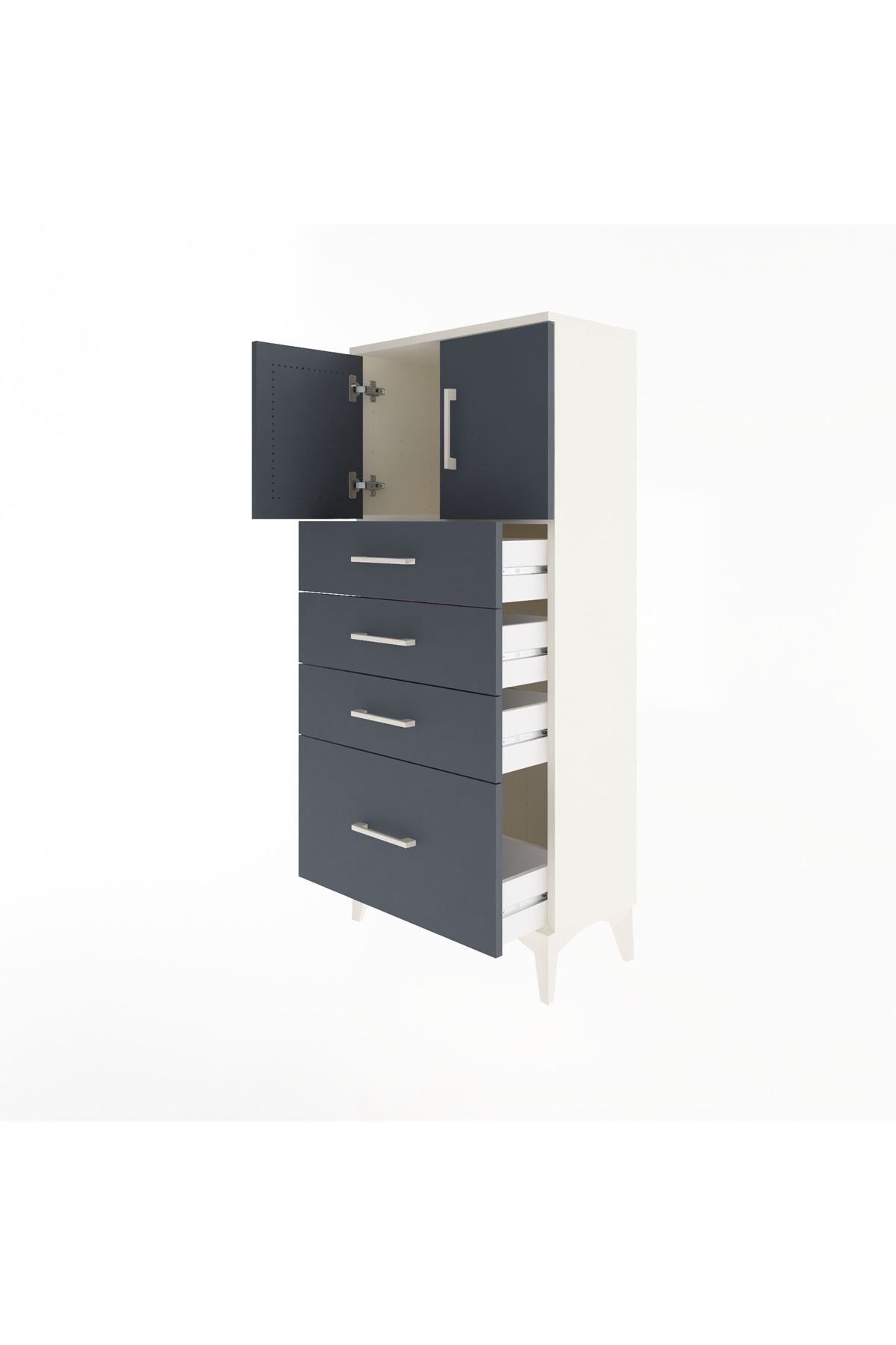 Arges Dolap Tek Raflı 4 Çekmeceli 2 Kapaklı 60x30x134 - S17M075V2A