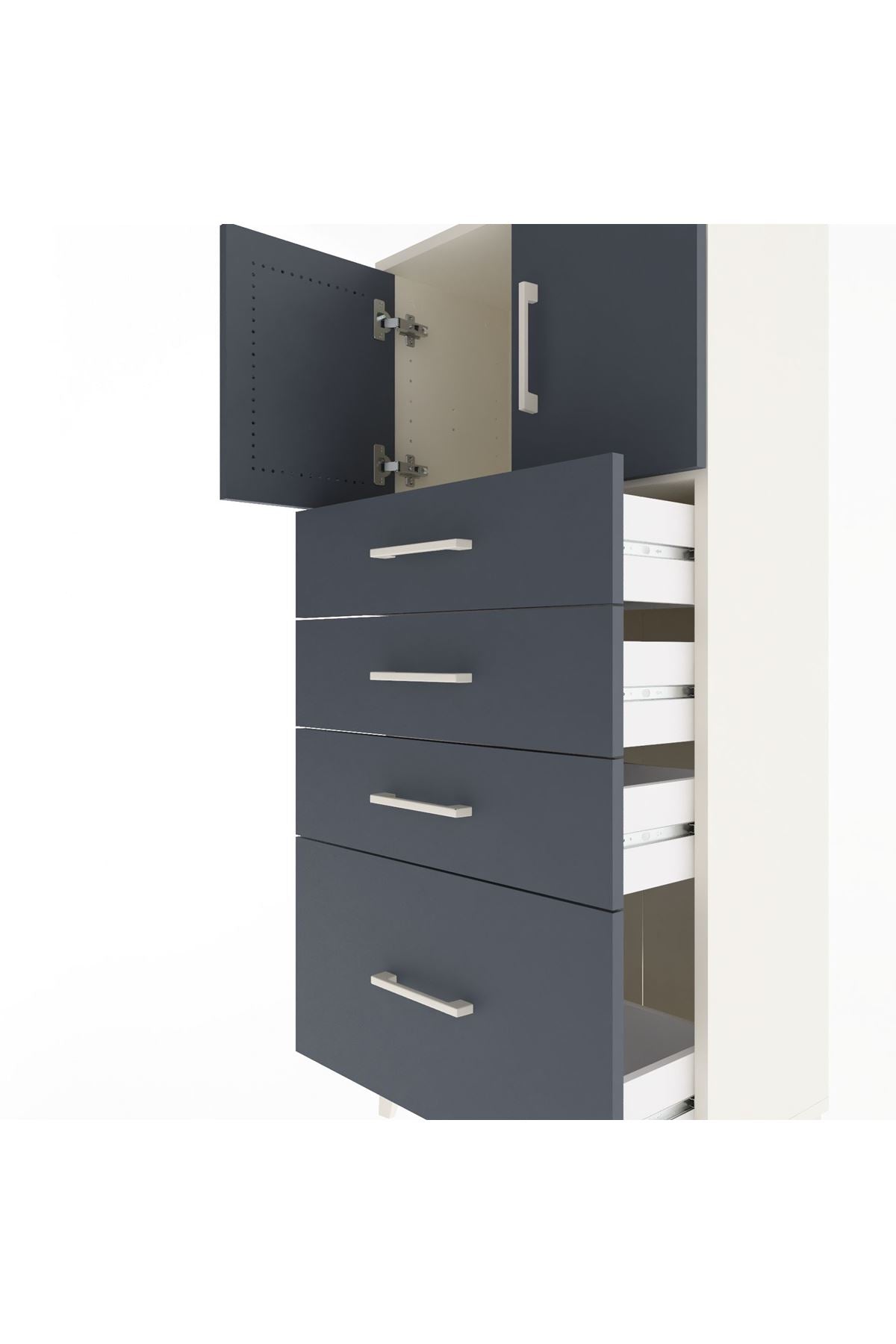 Arges Dolap Tek Raflı 4 Çekmeceli 2 Kapaklı 60x30x134 - S17M075V2A