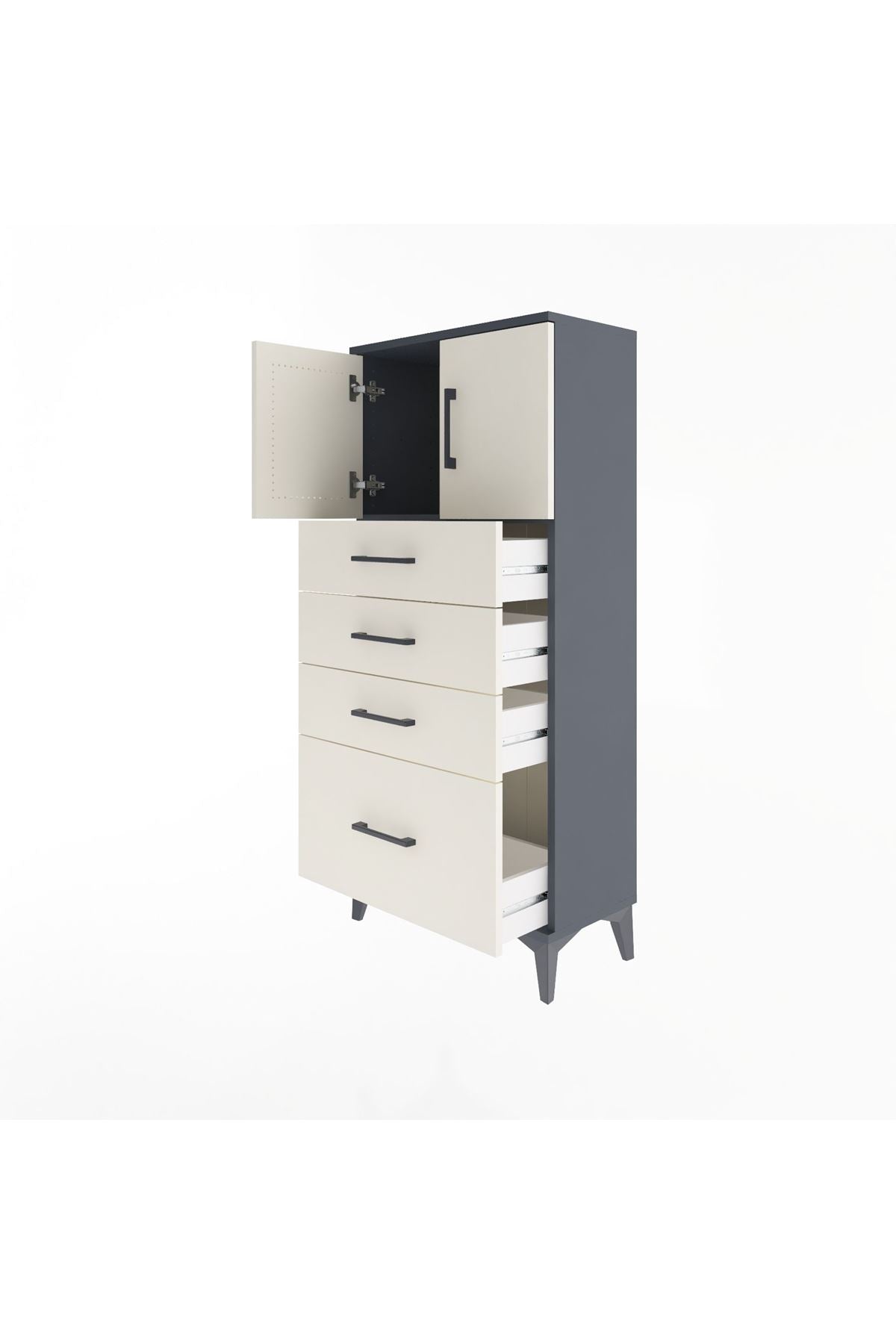 Arges Dolap Tek Raflı 4 Çekmeceli 2 Kapaklı 60x30x134 - S17M075V4A