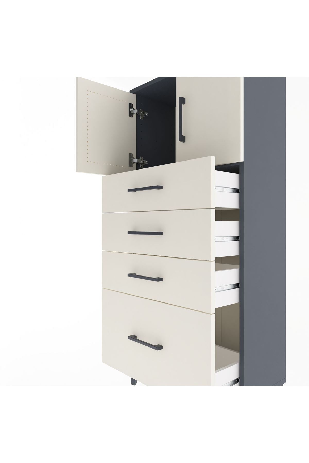 Arges Dolap Tek Raflı 4 Çekmeceli 2 Kapaklı 60x30x134 - S17M075V4A
