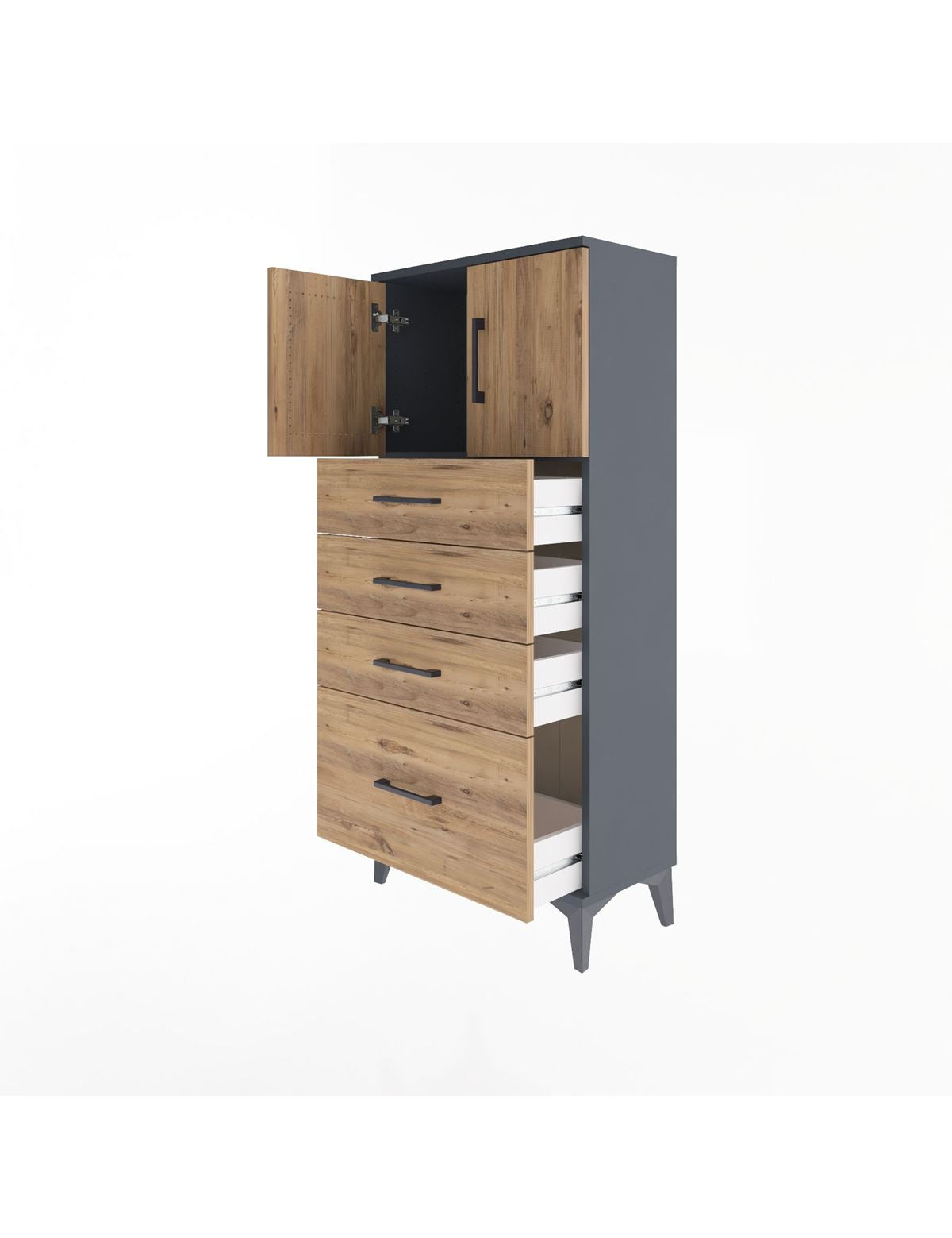Arges Dolap Tek Raflı 4 Çekmeceli 2 Kapaklı 60x30x134 - S17M075V6A