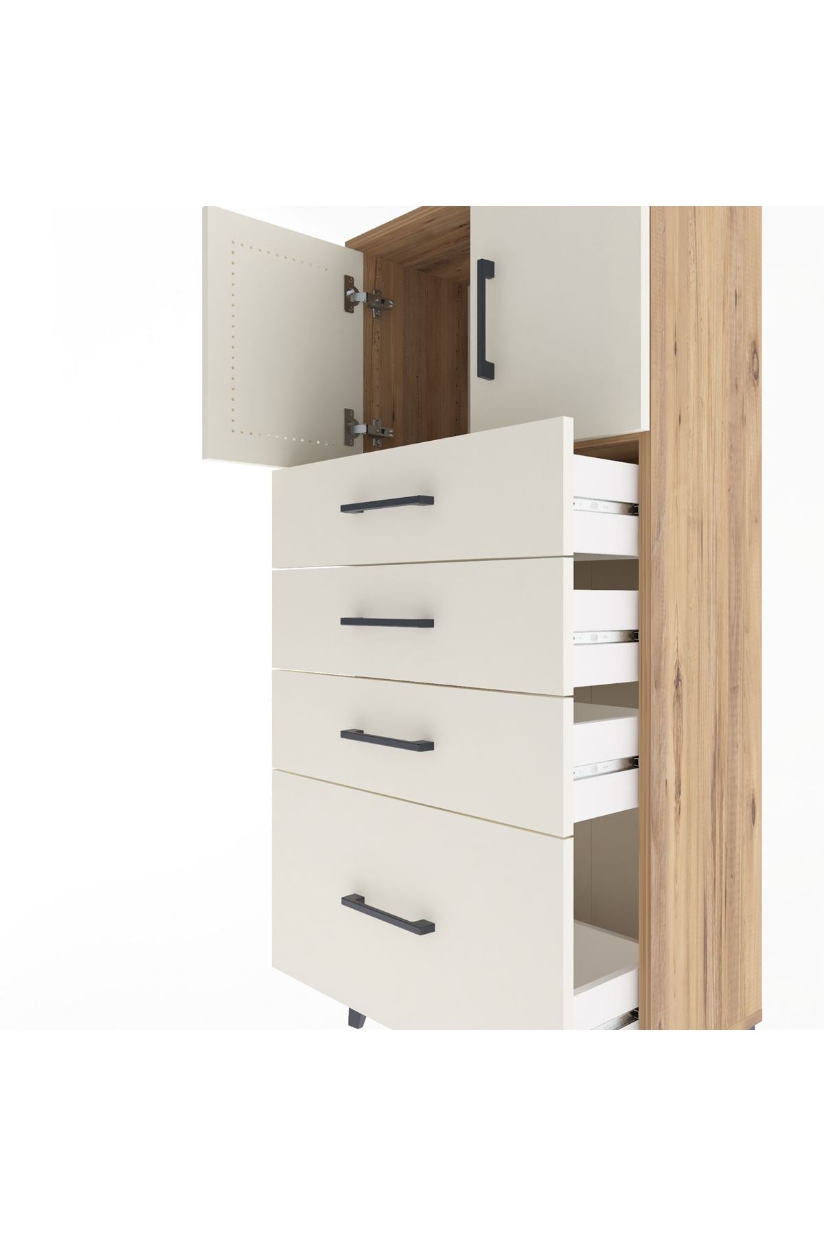 Arges Dolap Tek Raflı 4 Çekmeceli 2 Kapaklı 60x30x134 - S17M075V7A