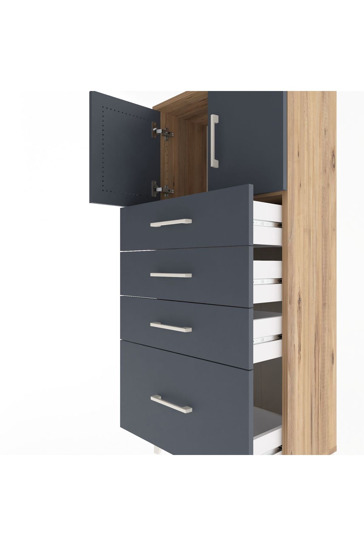 Arges Dolap Tek Raflı 4 Çekmeceli 2 Kapaklı 60x30x134 - S17M075V8A