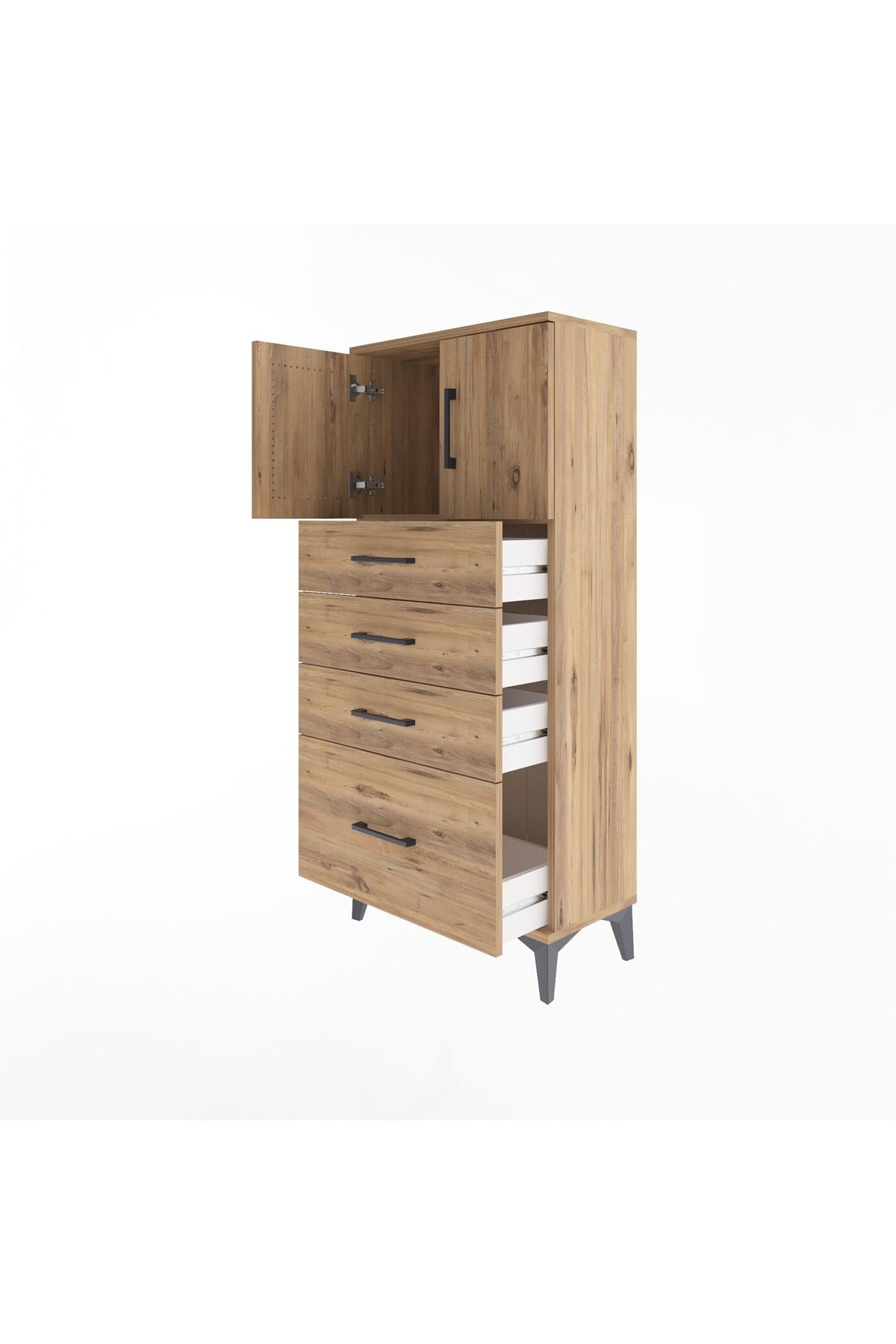 Arges Dolap Tek Raflı 4 Çekmeceli 2 Kapaklı 60x30x134 - S17M075V9A