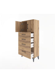 Arges Dolap Tek Raflı 4 Çekmeceli 2 Kapaklı 60x30x134 - S17M075V9A