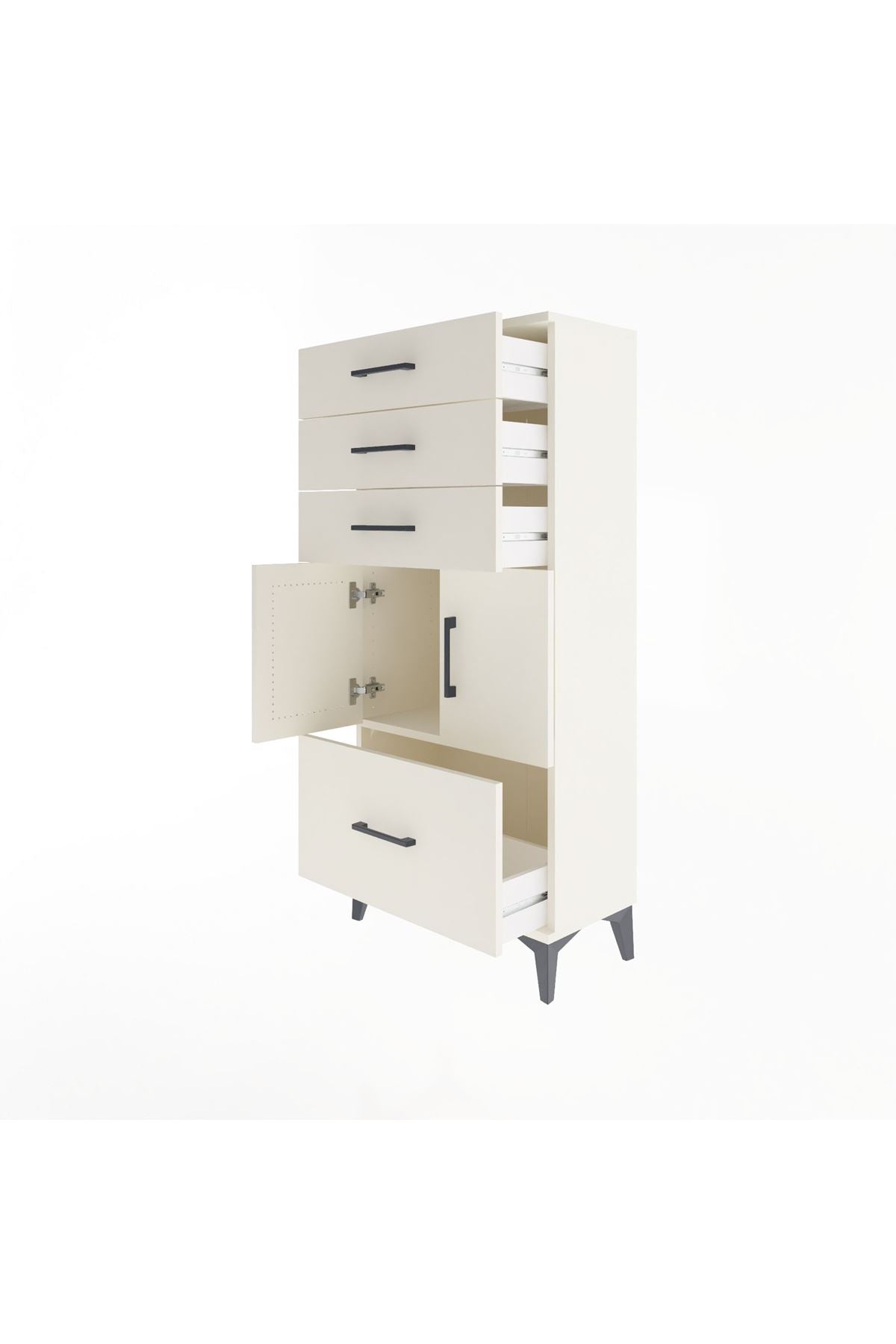Arges Dolap Tek Raflı 4 Çekmeceli 2 Kapaklı 60x30x134 - S17M076V1A