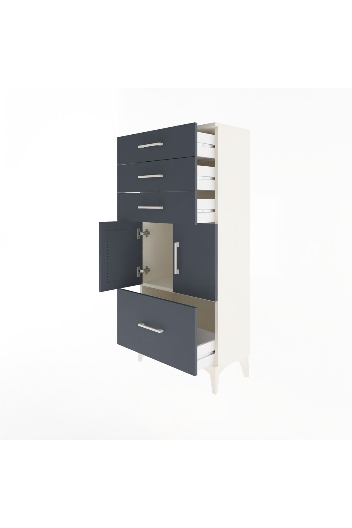 Arges Dolap Tek Raflı 4 Çekmeceli 2 Kapaklı 60x30x134 - S17M076V2A