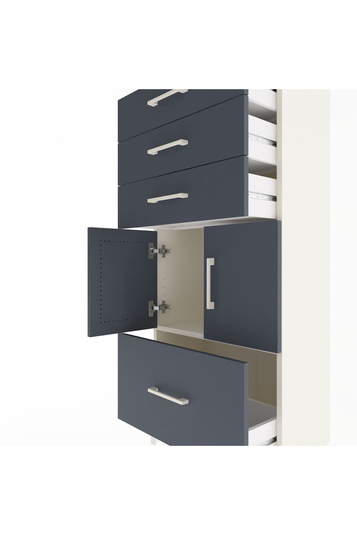 Arges Dolap Tek Raflı 4 Çekmeceli 2 Kapaklı 60x30x134 - S17M076V2A