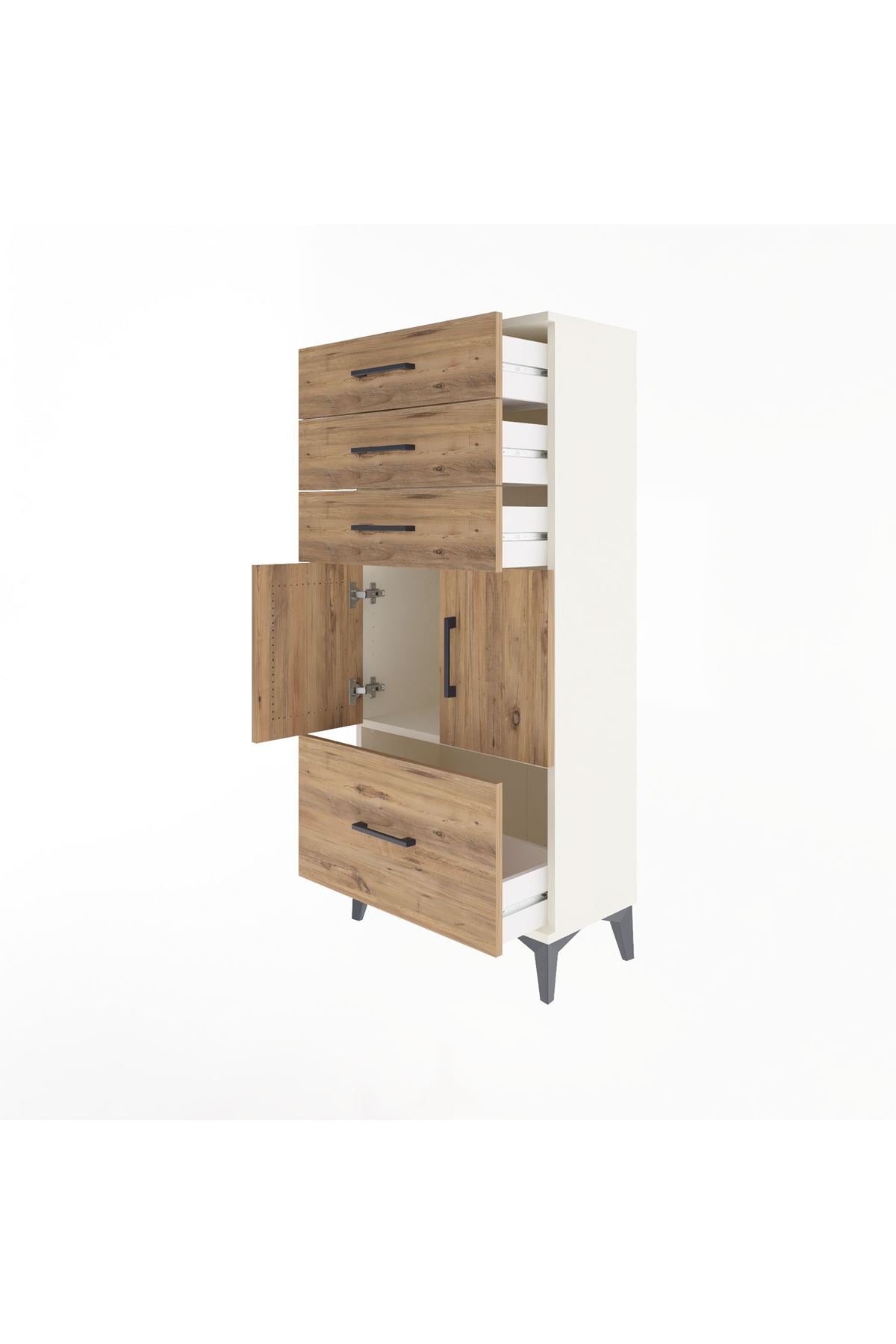Arges Dolap Tek Raflı 4 Çekmeceli 2 Kapaklı 60x30x134 - S17M076V3A