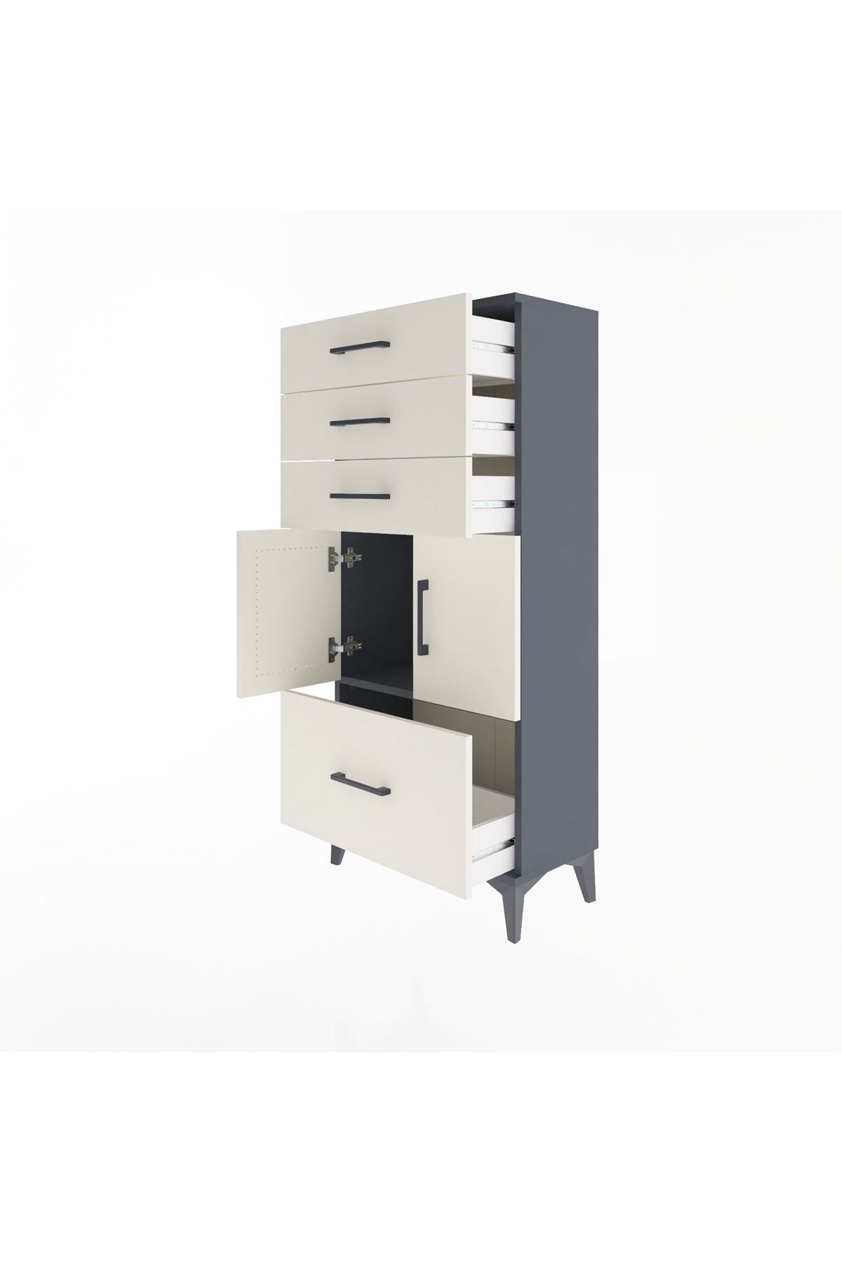 Arges Dolap Tek Raflı 4 Çekmeceli 2 Kapaklı 60x30x134 - S17M076V4A