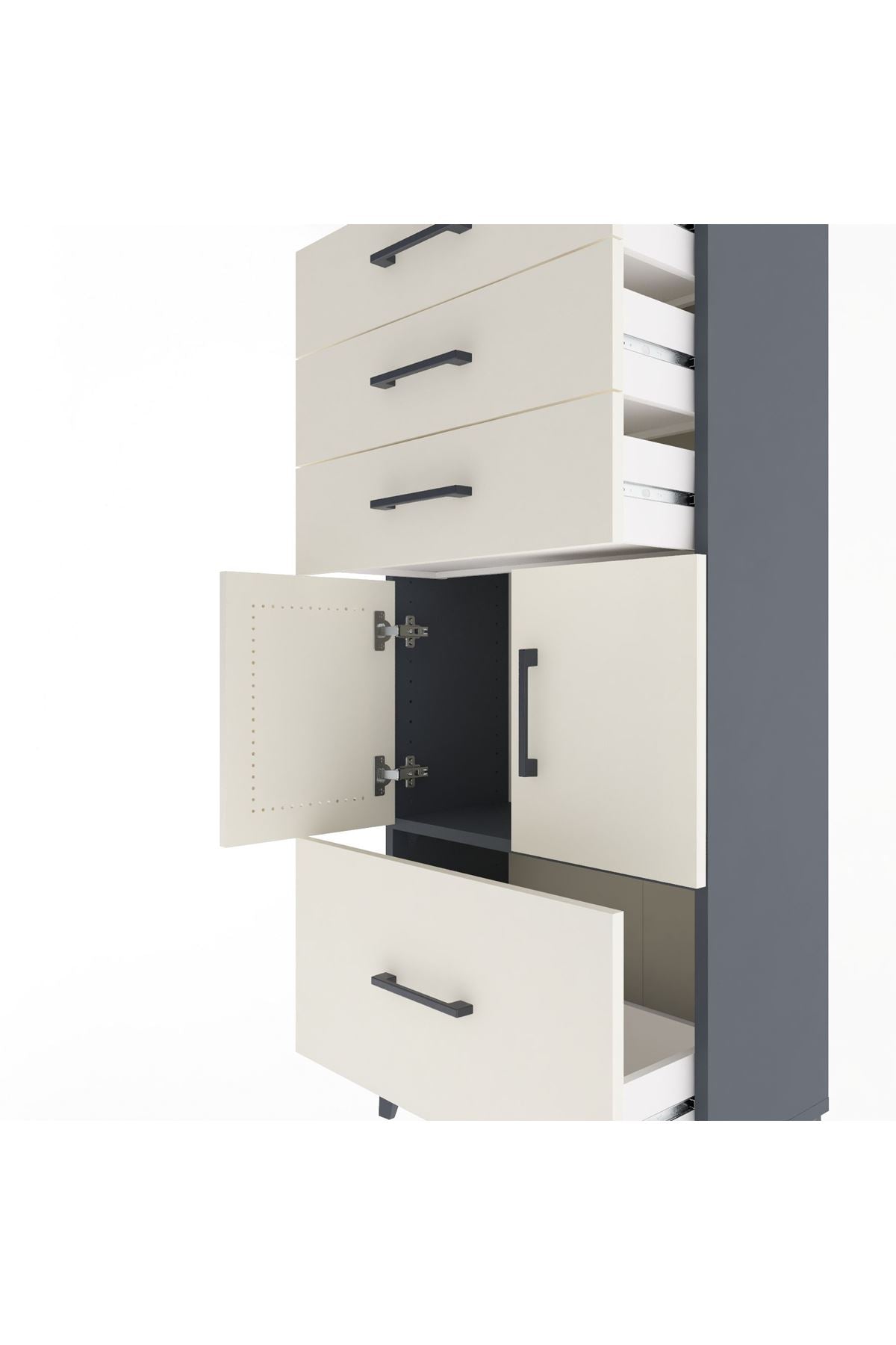 Arges Dolap Tek Raflı 4 Çekmeceli 2 Kapaklı 60x30x134 - S17M076V4A