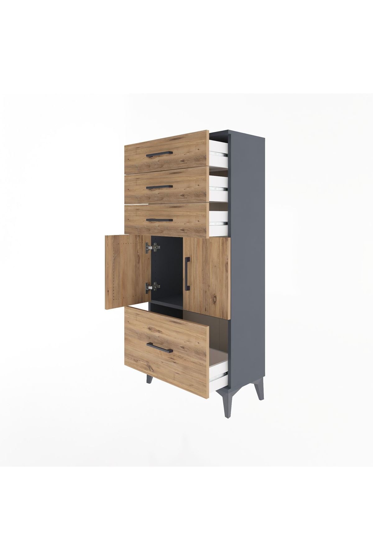 Arges Dolap Tek Raflı 4 Çekmeceli 2 Kapaklı 60x30x134 - S17M076V6A