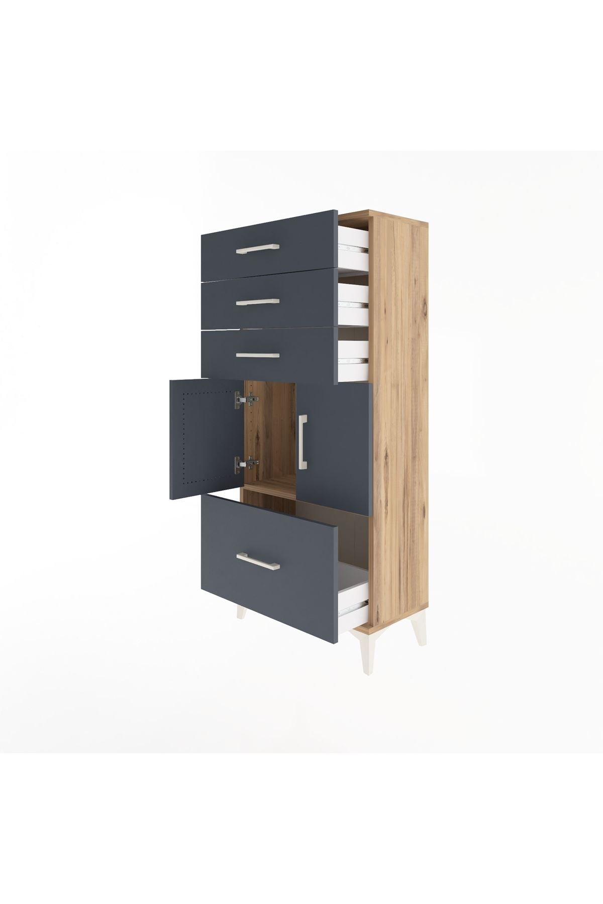 Arges Dolap Tek Raflı 4 Çekmeceli 2 Kapaklı 60x30x134 - S17M076V8A
