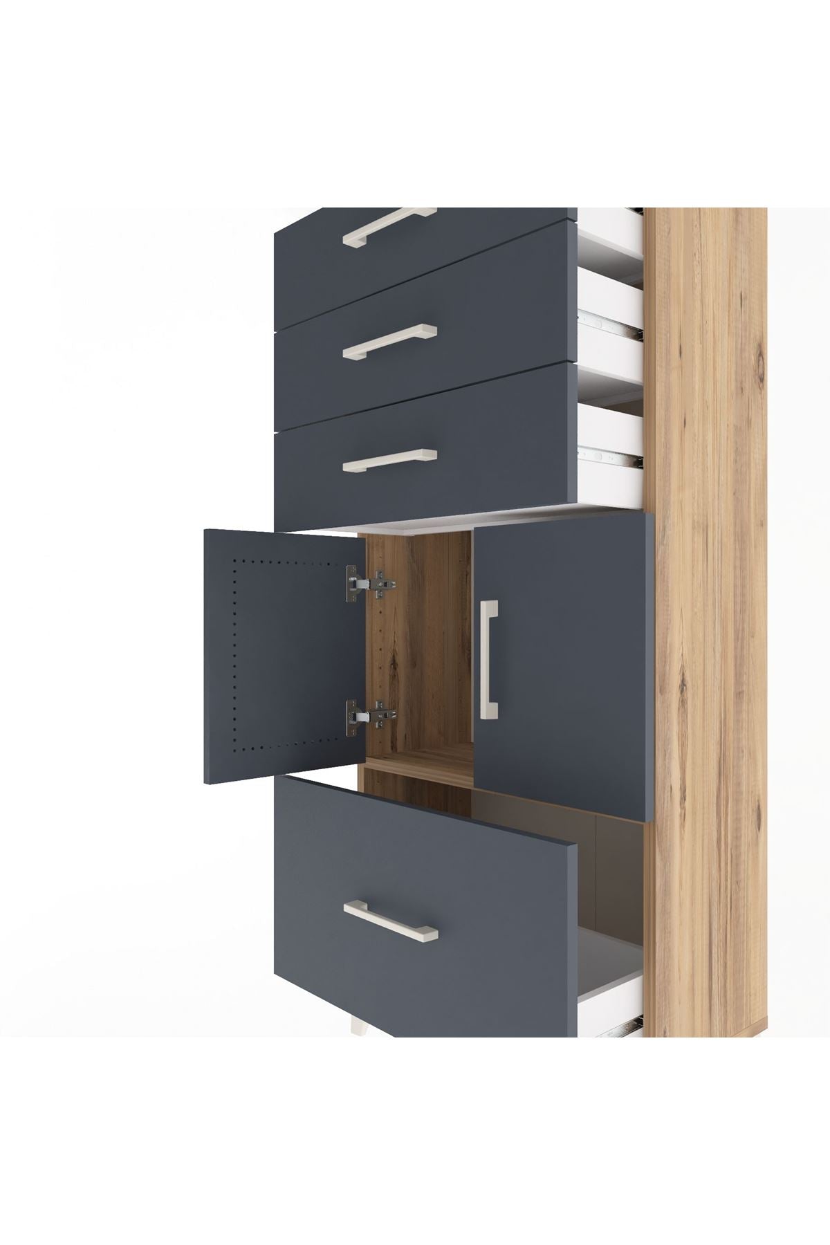 Arges Dolap Tek Raflı 4 Çekmeceli 2 Kapaklı 60x30x134 - S17M076V8A
