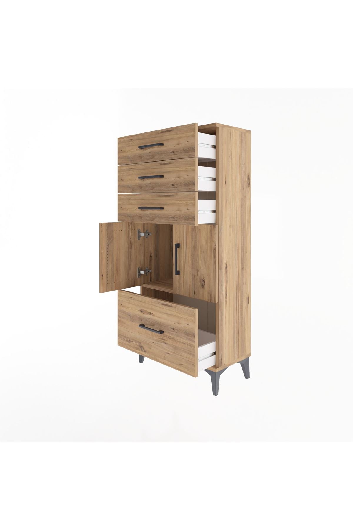 Arges Dolap Tek Raflı 4 Çekmeceli 2 Kapaklı 60x30x134 - S17M076V9A