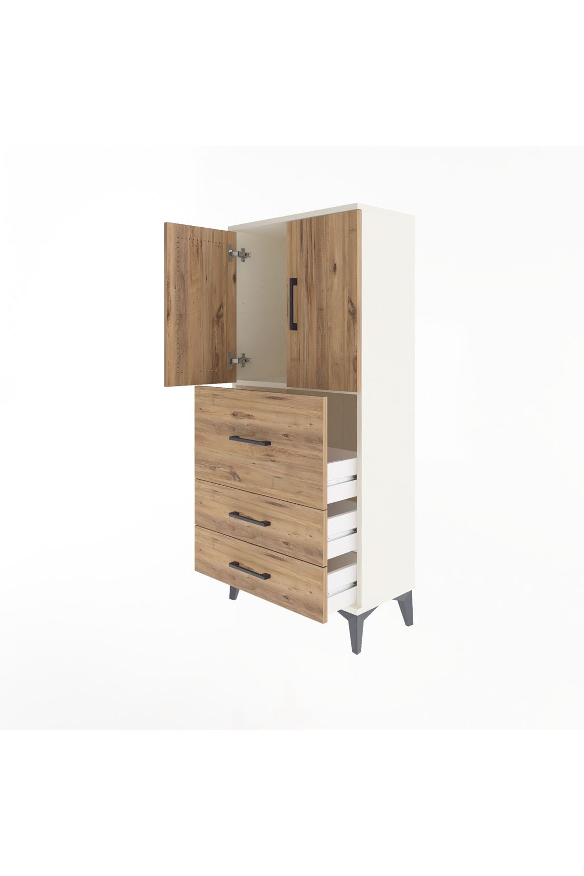 Arges Dolap Tek Raflı 3 Çekmeceli 2 Kapaklı 60x30x134 - S17M080V3A