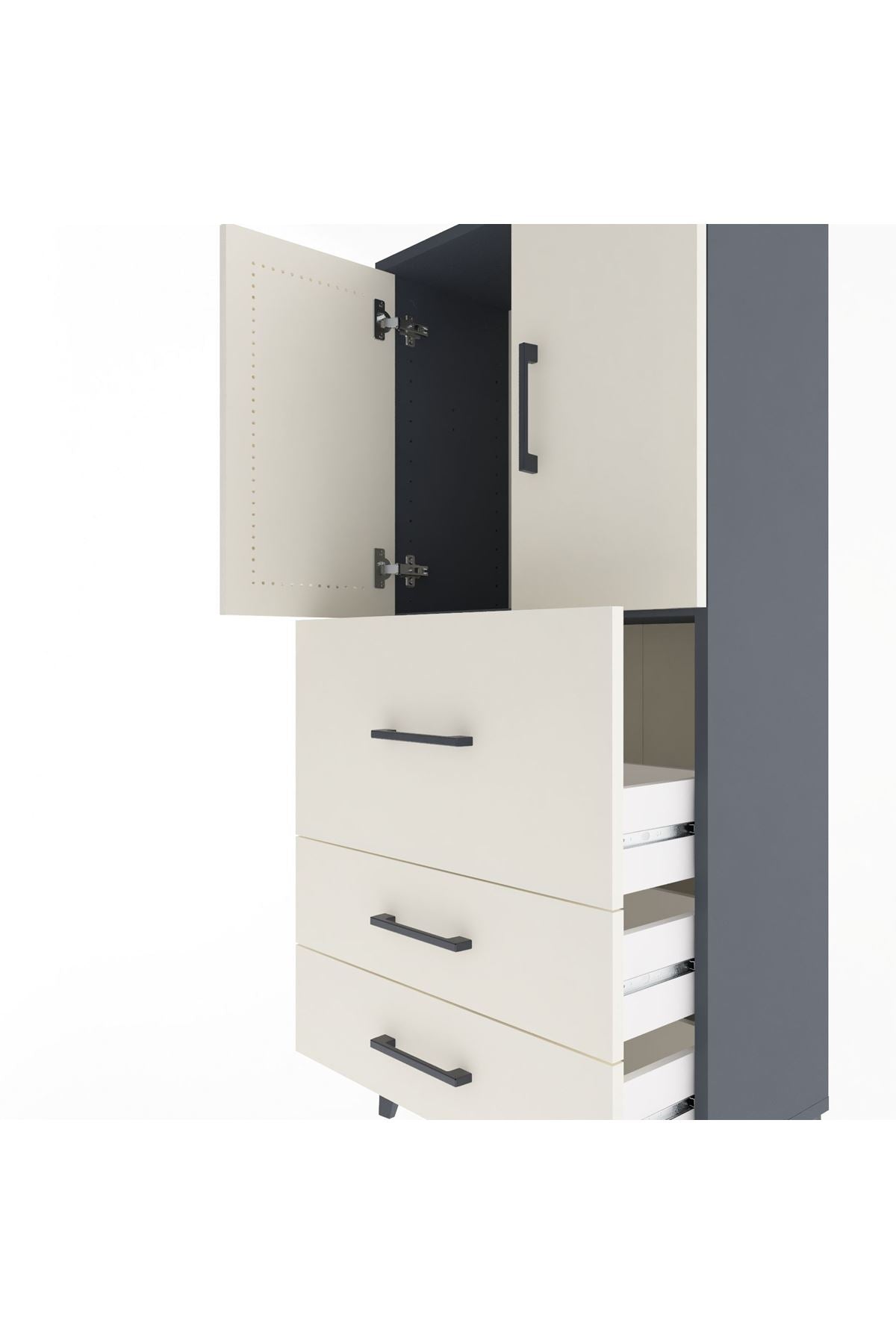 Arges Dolap Tek Raflı 3 Çekmeceli 2 Kapaklı 60x30x134 - S17M080V4A