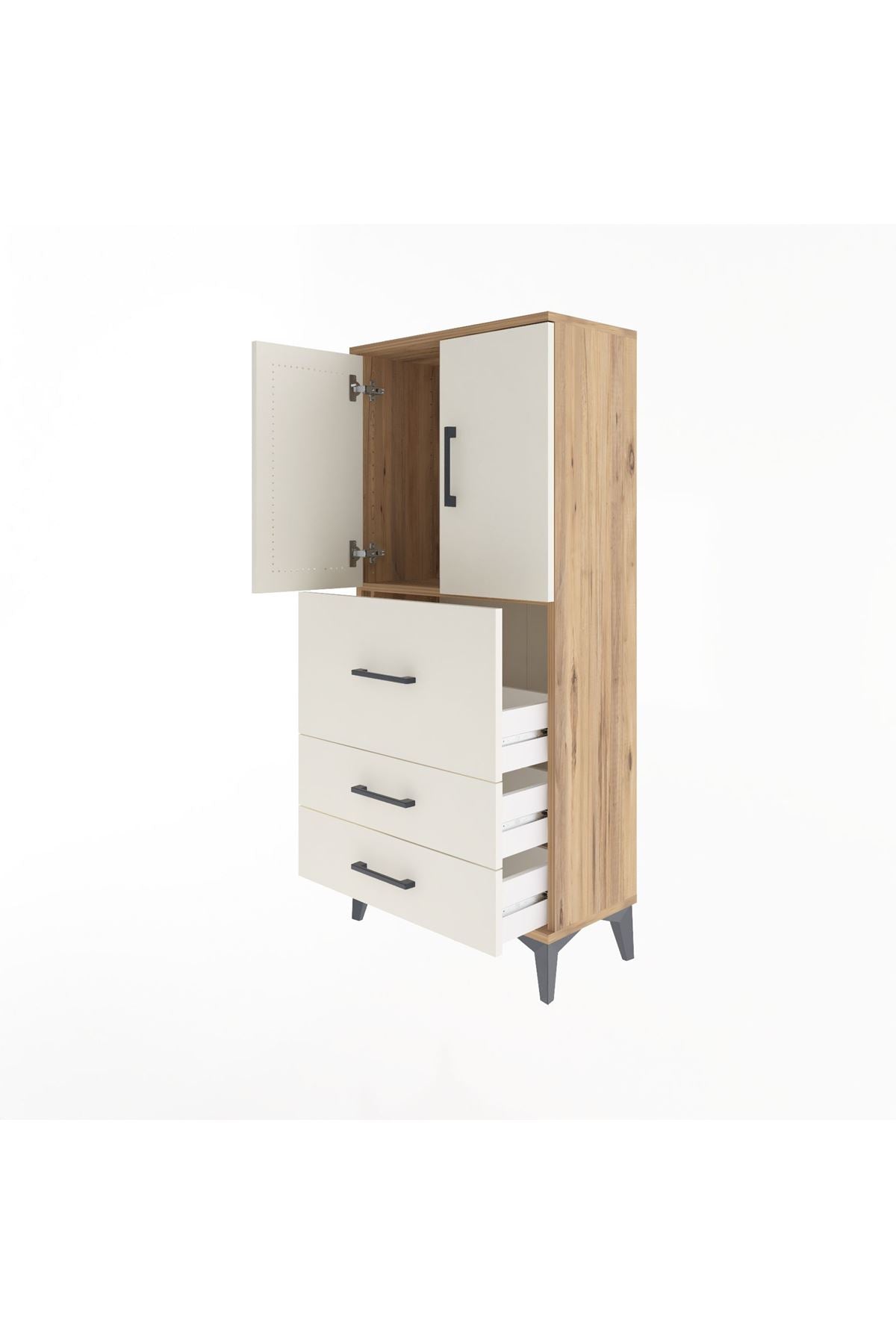 Arges Dolap Tek Raflı 3 Çekmeceli 2 Kapaklı 60x30x134 - S17M080V7A