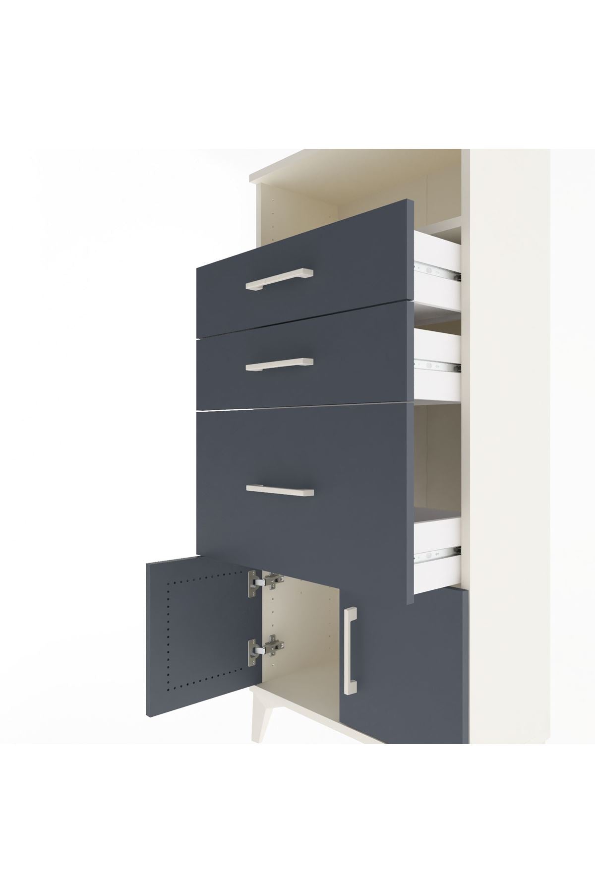 Arges Dolap Tek Raflı 3 Çekmeceli 2 Kapaklı 60x30x134 - S17M081V2A