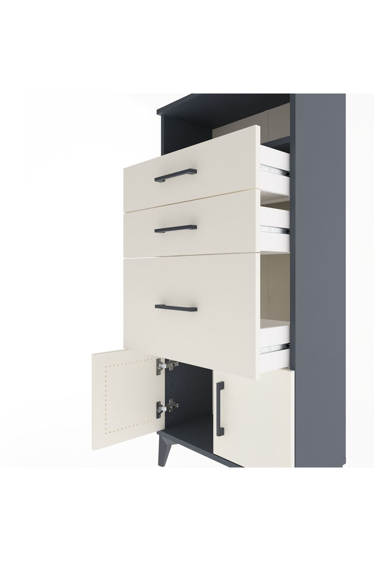 Arges Dolap Tek Raflı 3 Çekmeceli 2 Kapaklı 60x30x134 - S17M081V4A