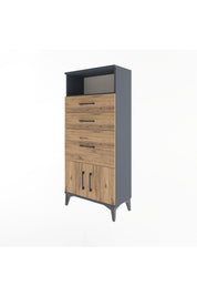 Arges Dolap Tek Raflı 3 Çekmeceli 2 Kapaklı 60x30x134 - S17M081V6A