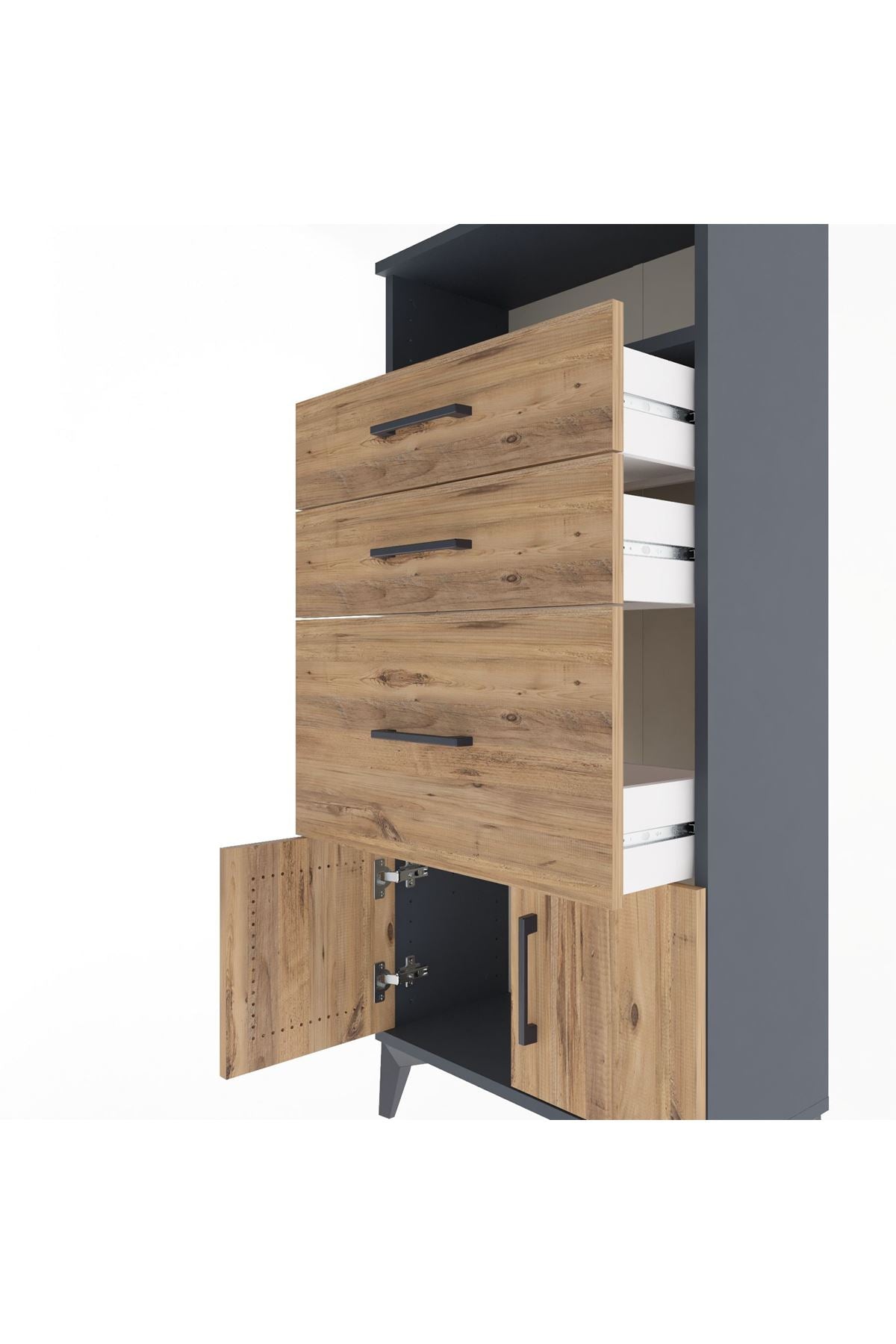 Arges Dolap Tek Raflı 3 Çekmeceli 2 Kapaklı 60x30x134 - S17M081V6A