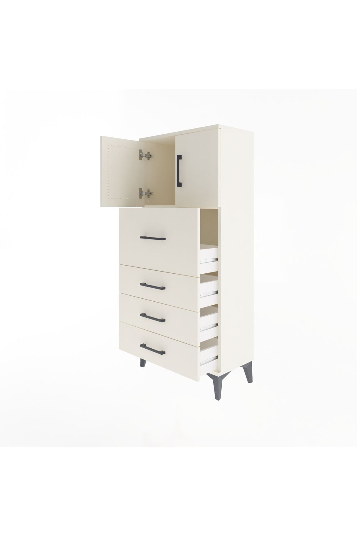 Arges Dolap Tek Raflı 4 Çekmeceli 2 Kapaklı 60x30x134 - S17M082V1A