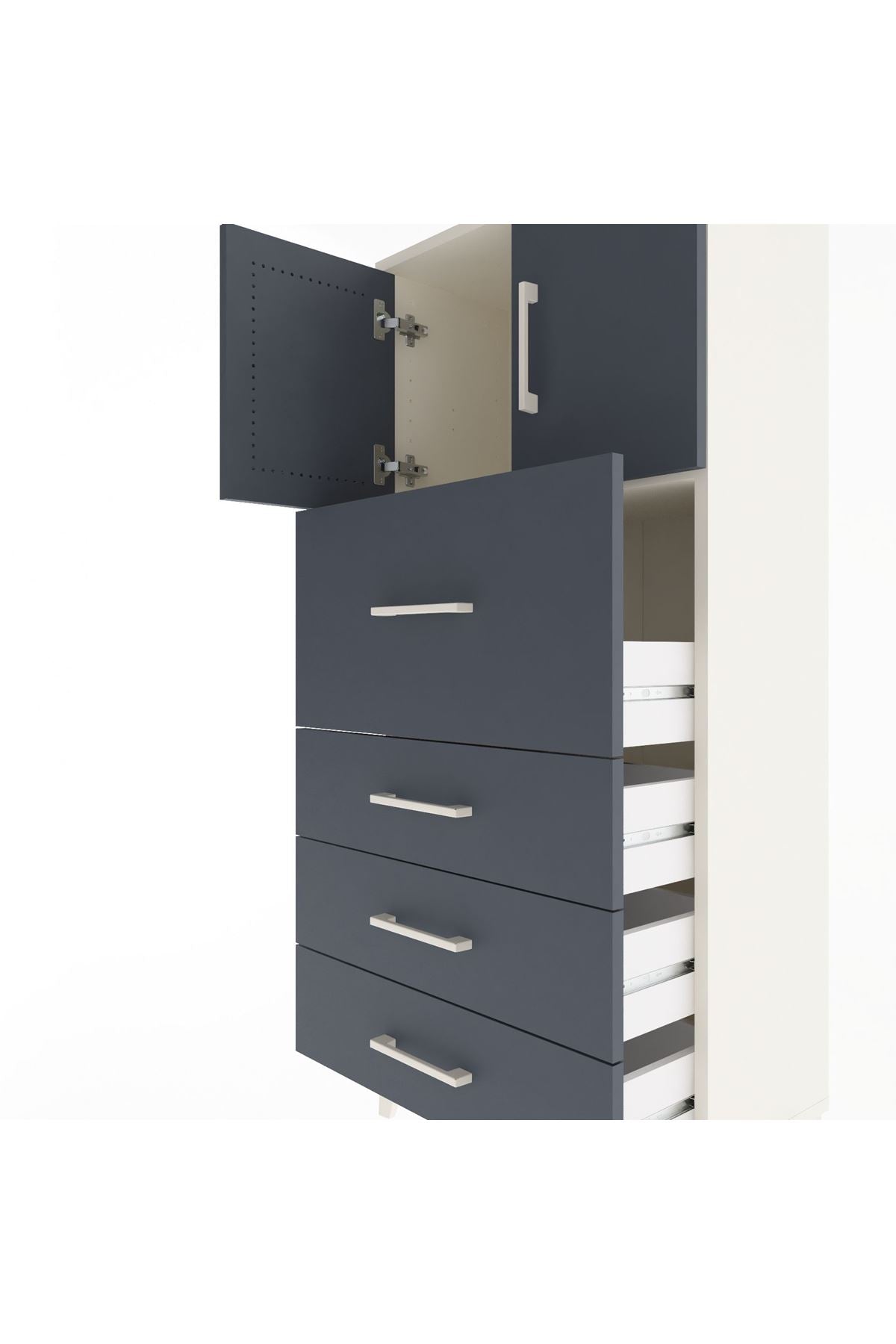 Arges Dolap Tek Raflı 4 Çekmeceli 2 Kapaklı 60x30x134 - S17M082V2A