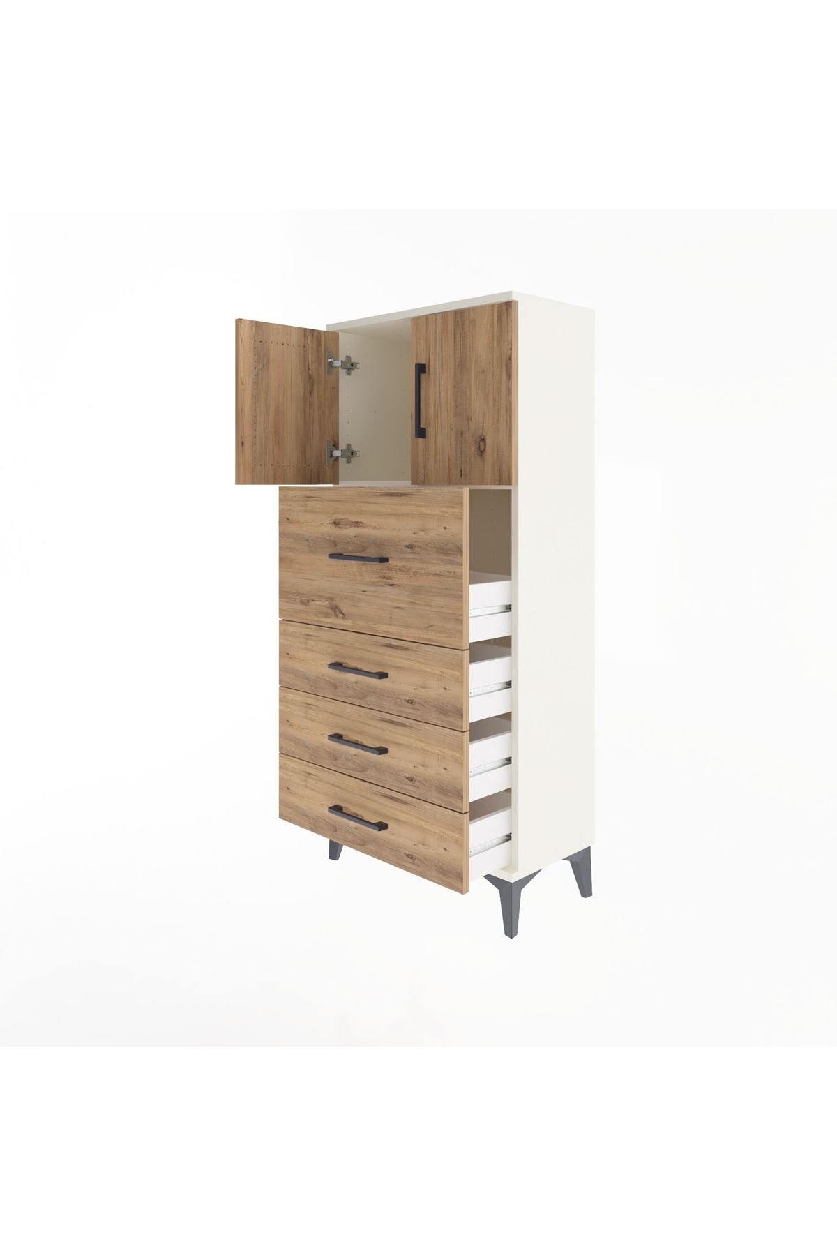 Arges Dolap Tek Raflı 4 Çekmeceli 2 Kapaklı 60x30x134 - S17M082V3A