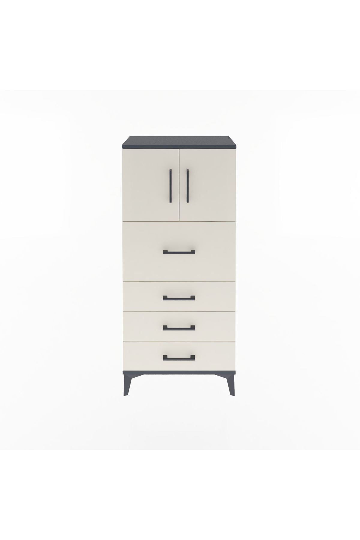Arges Dolap Tek Raflı 4 Çekmeceli 2 Kapaklı 60x30x134 - S17M082V4A