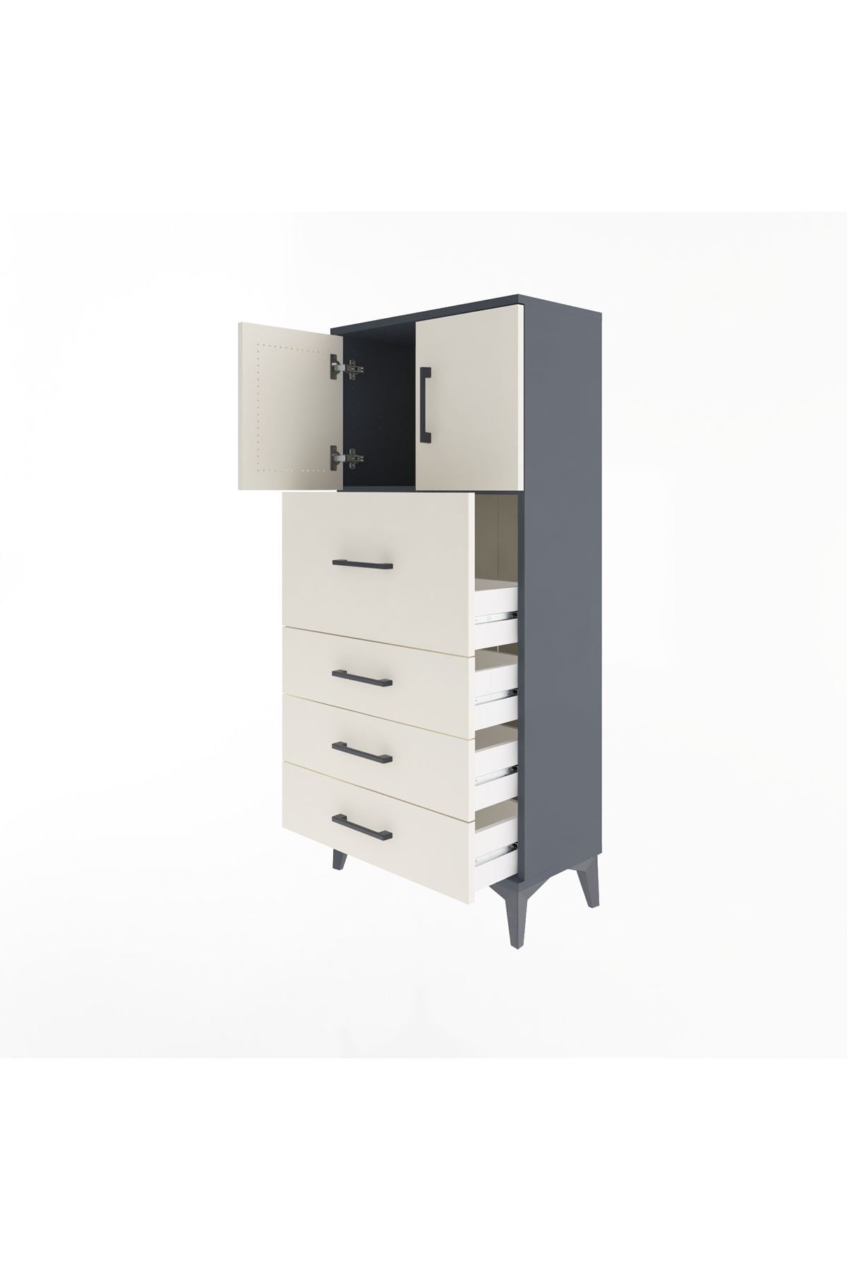 Arges Dolap Tek Raflı 4 Çekmeceli 2 Kapaklı 60x30x134 - S17M082V4A