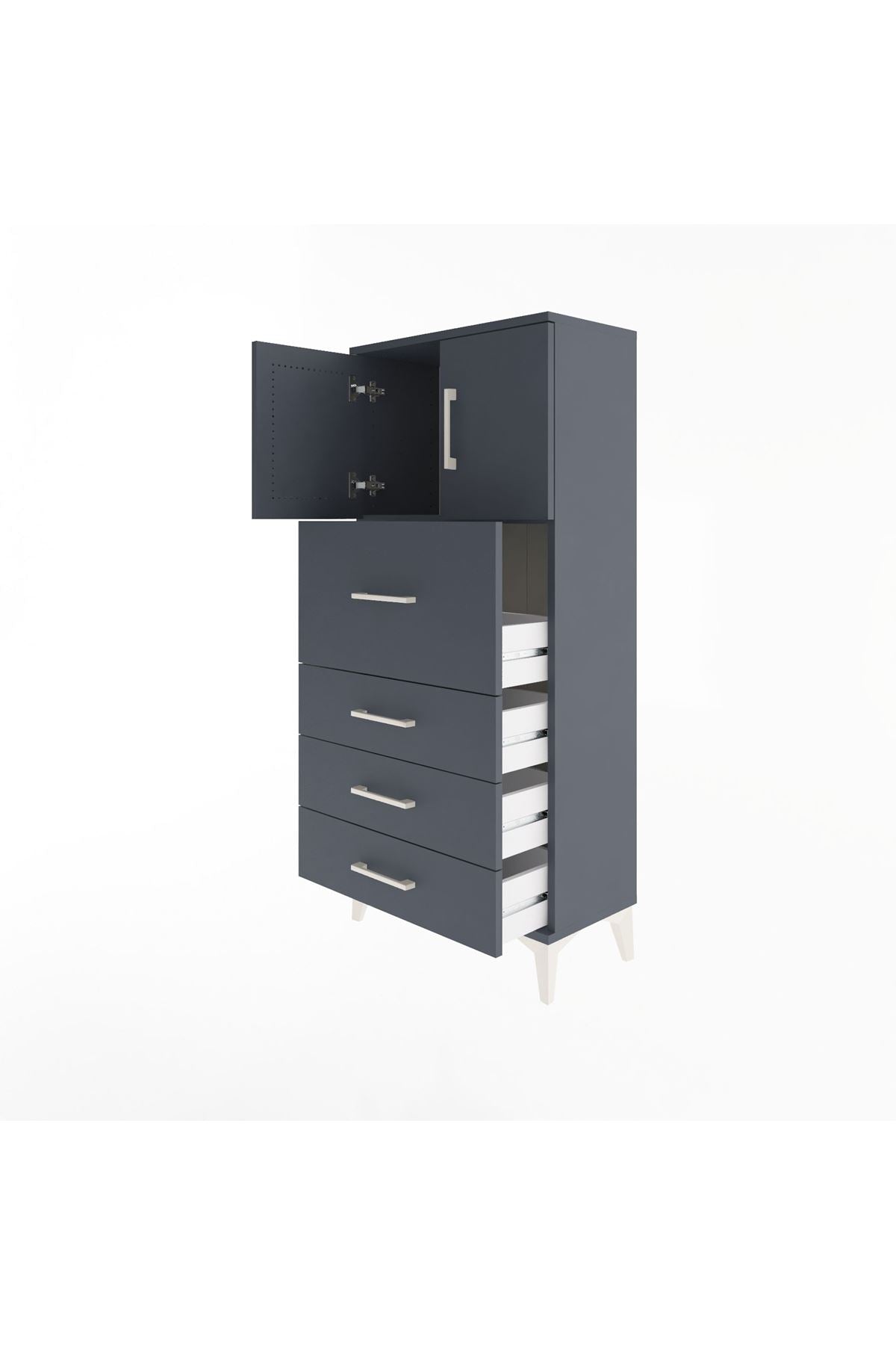 Arges Dolap Tek Raflı 4 Çekmeceli 2 Kapaklı 60x30x134 - S17M082V5A