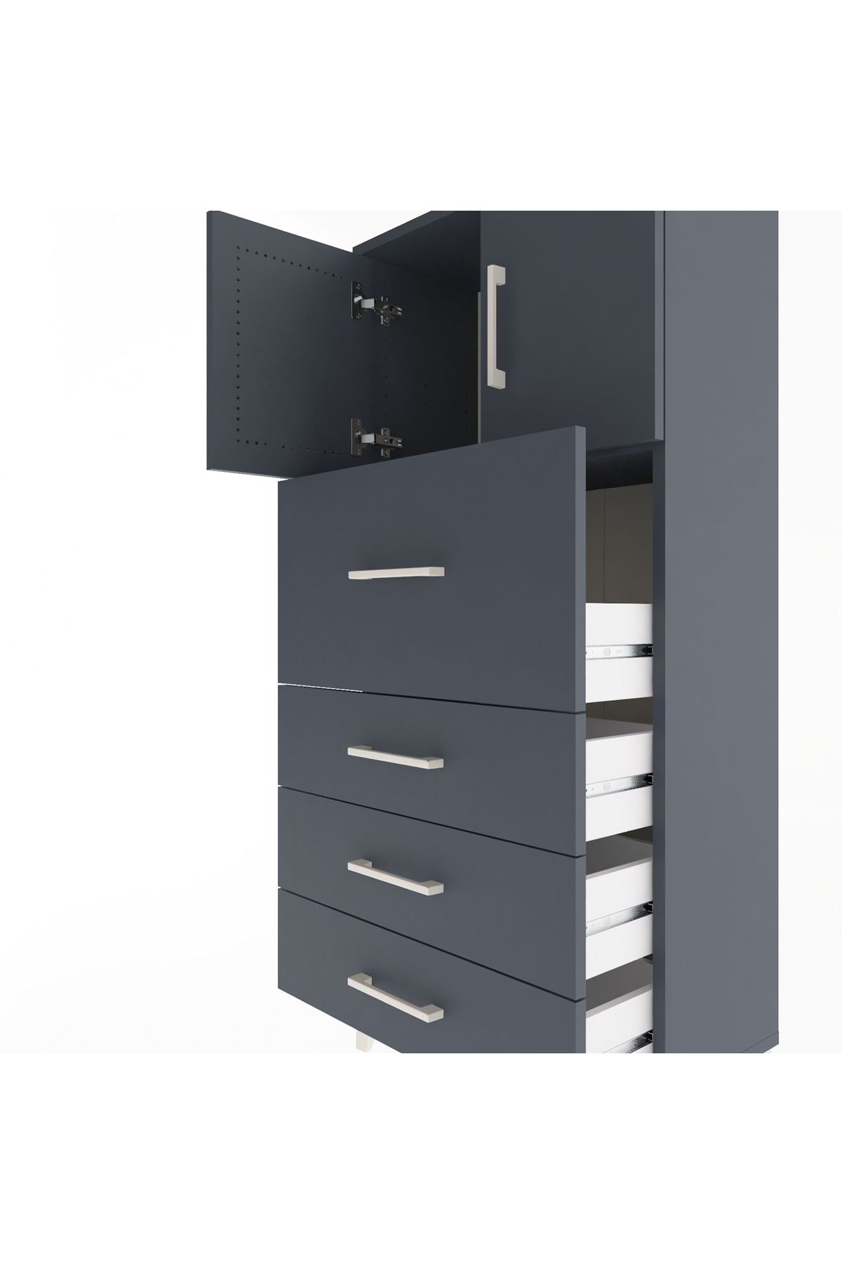 Arges Dolap Tek Raflı 4 Çekmeceli 2 Kapaklı 60x30x134 - S17M082V5A