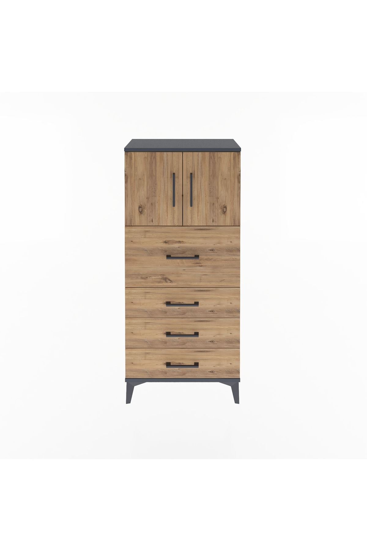 Arges Dolap Tek Raflı 4 Çekmeceli 2 Kapaklı 60x30x134 - S17M082V6A