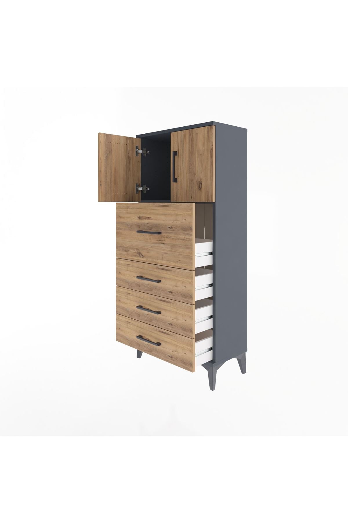 Arges Dolap Tek Raflı 4 Çekmeceli 2 Kapaklı 60x30x134 - S17M082V6A