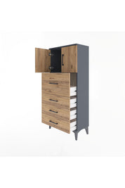 Arges Dolap Tek Raflı 4 Çekmeceli 2 Kapaklı 60x30x134 - S17M082V6A