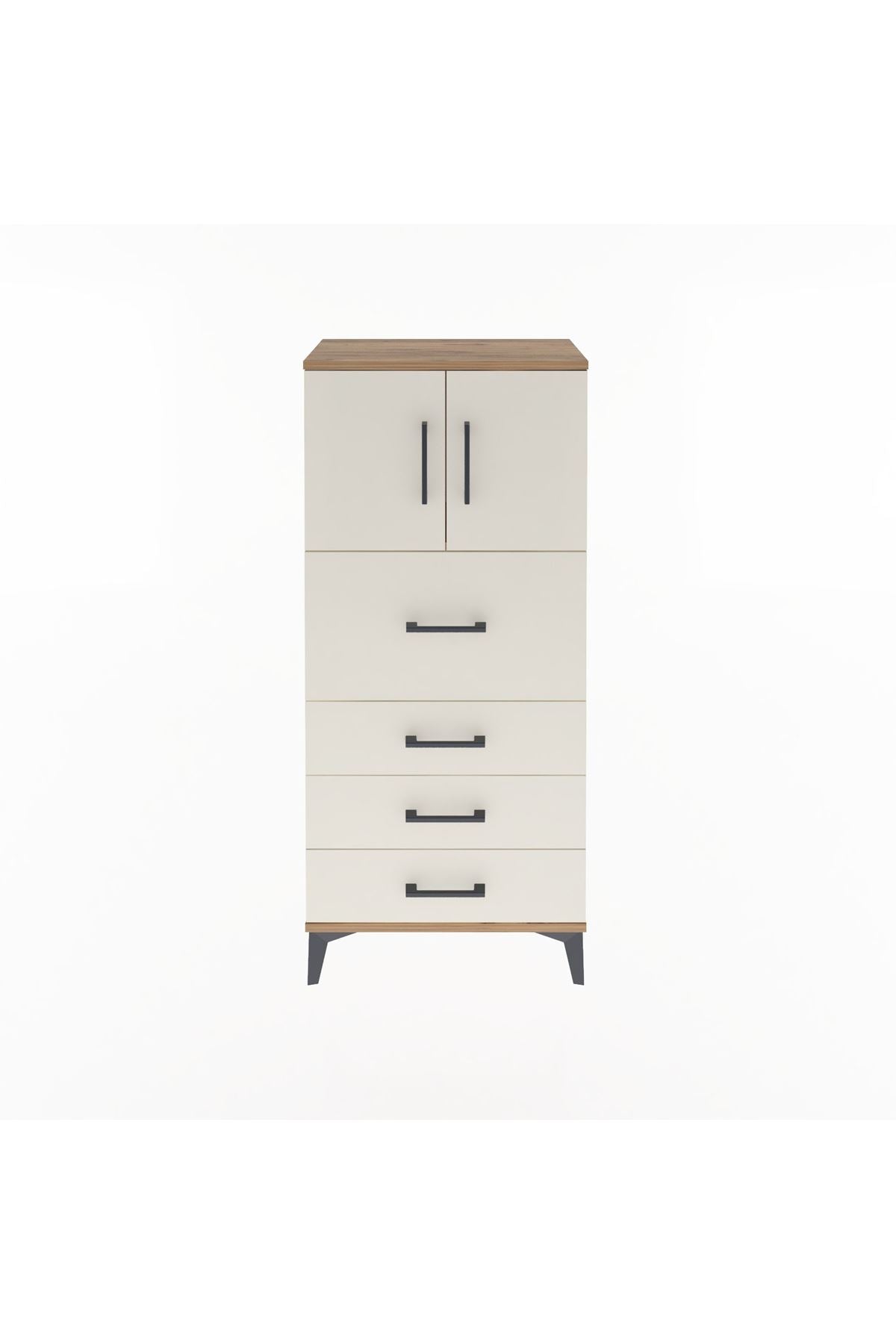 Arges Dolap Tek Raflı 4 Çekmeceli 2 Kapaklı 60x30x134 - S17M082V7A