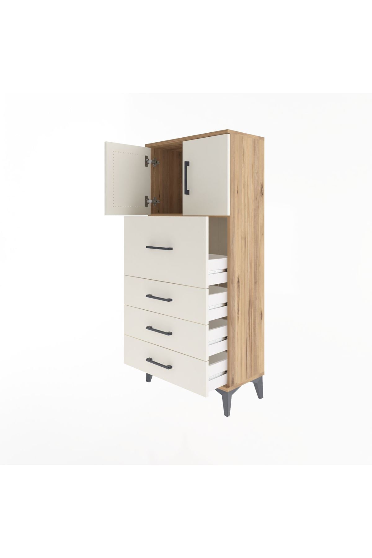 Arges Dolap Tek Raflı 4 Çekmeceli 2 Kapaklı 60x30x134 - S17M082V7A