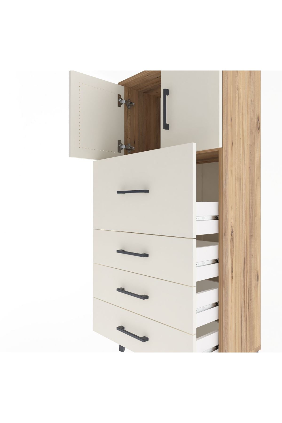 Arges Dolap Tek Raflı 4 Çekmeceli 2 Kapaklı 60x30x134 - S17M082V7A