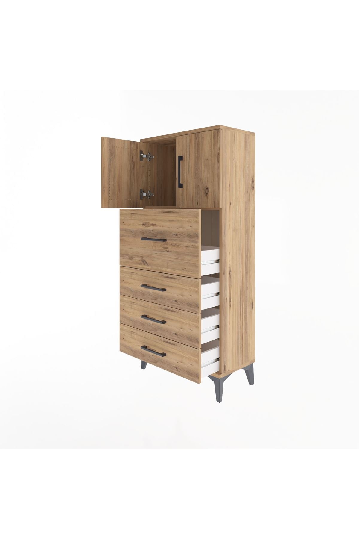 Arges Dolap Tek Raflı 4 Çekmeceli 2 Kapaklı 60x30x134 - S17M082V9A