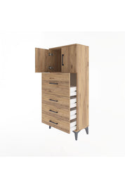 Arges Dolap Tek Raflı 4 Çekmeceli 2 Kapaklı 60x30x134 - S17M082V9A