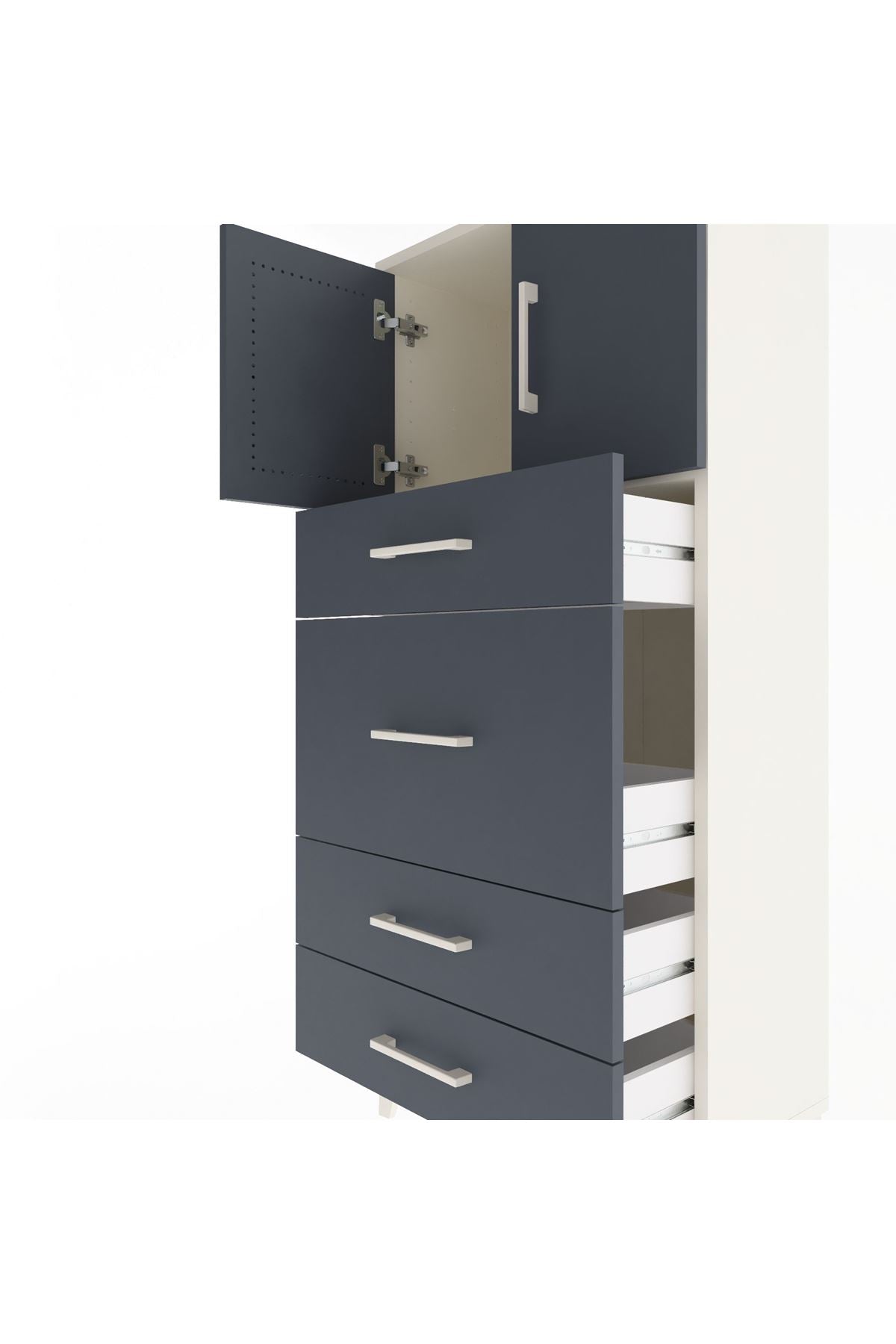 Arges Dolap Tek Raflı 4 Çekmeceli 2 Kapaklı 60x30x134 - S17M083V2A