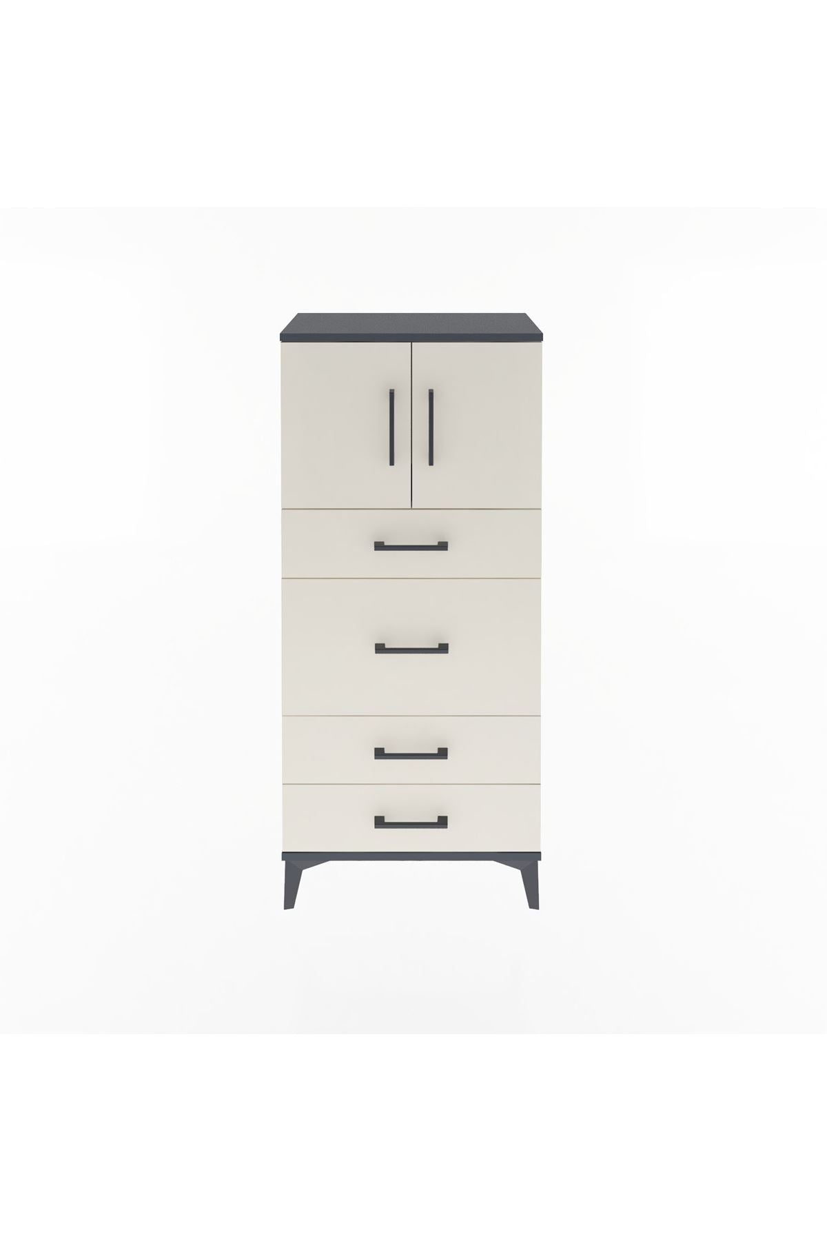 Arges Dolap Tek Raflı 4 Çekmeceli 2 Kapaklı 60x30x134 - S17M083V4A