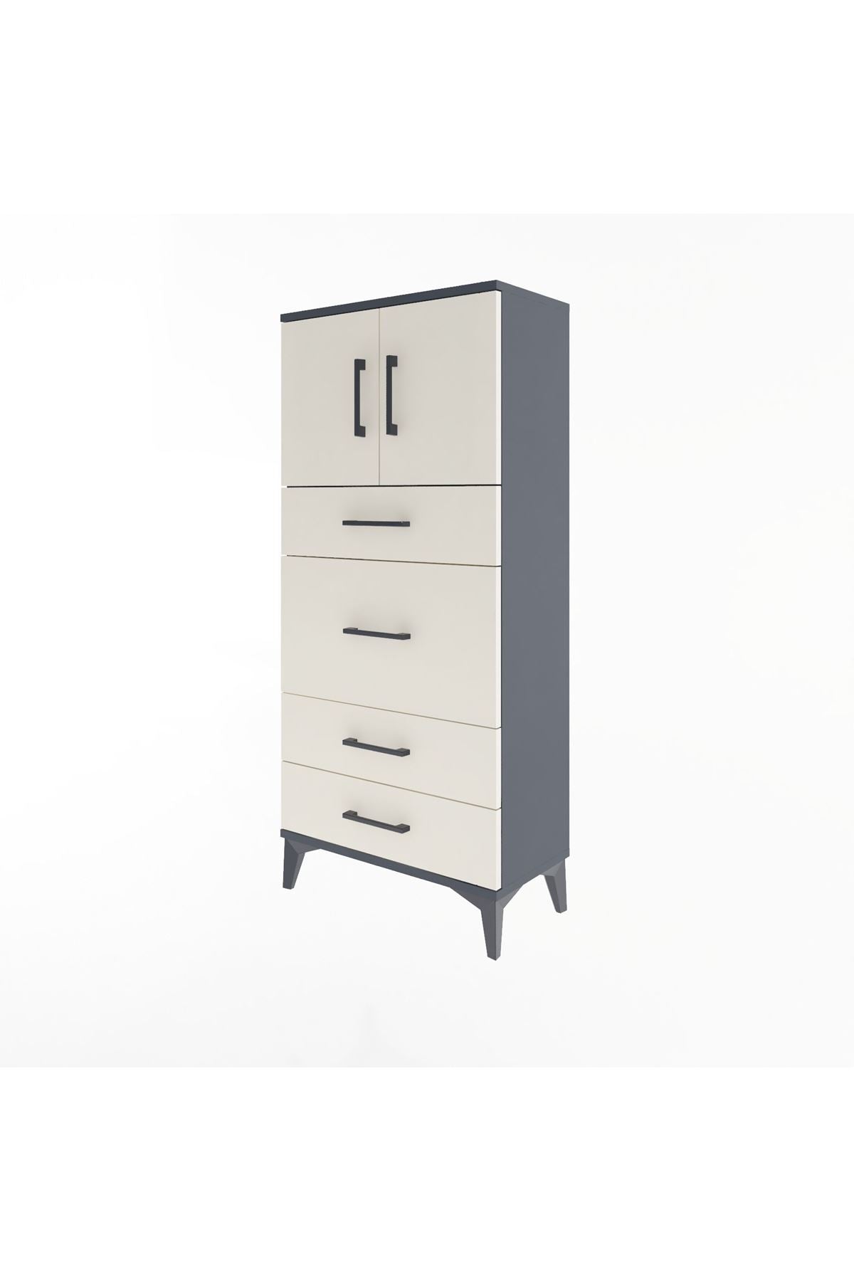 Arges Dolap Tek Raflı 4 Çekmeceli 2 Kapaklı 60x30x134 - S17M083V4A
