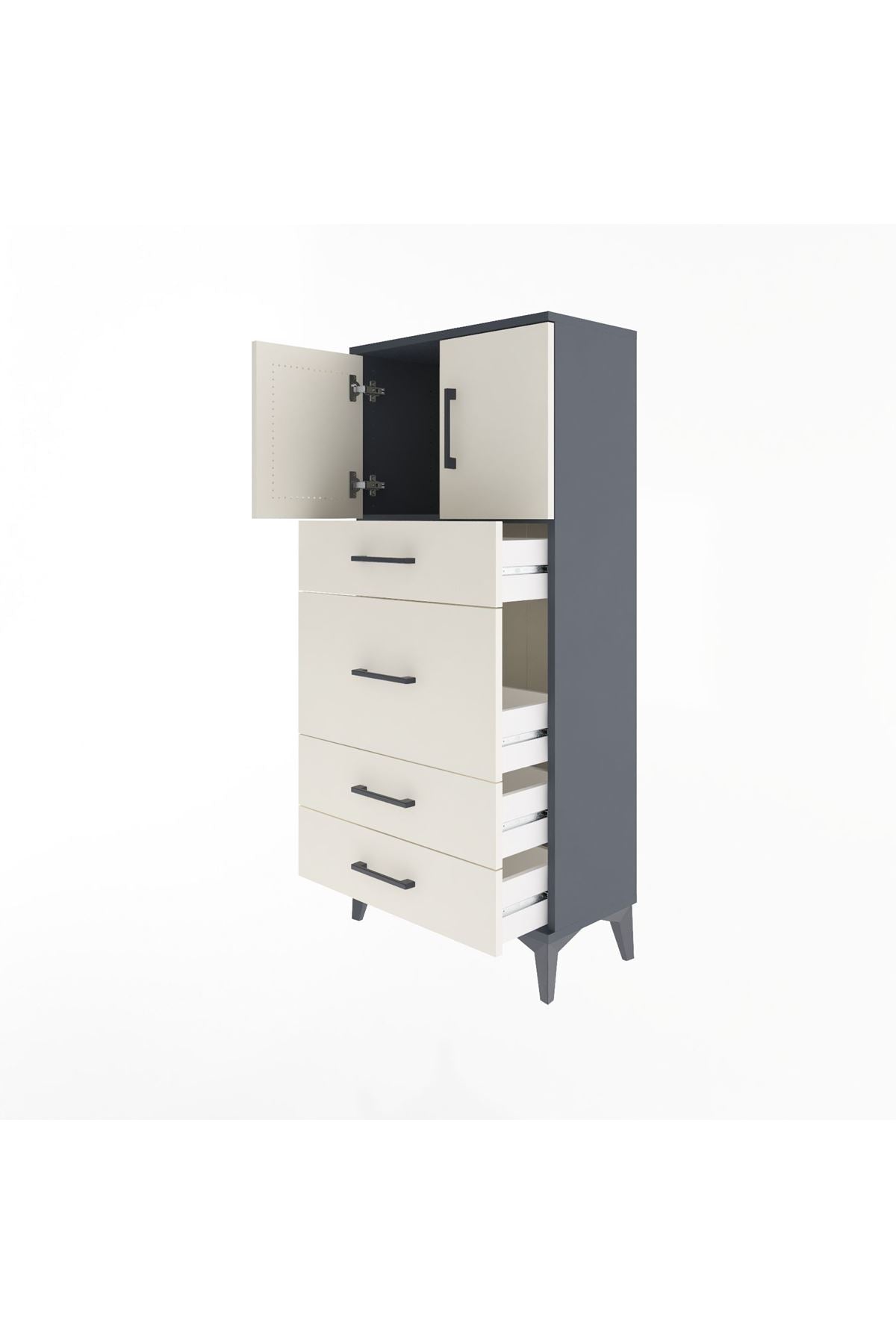 Arges Dolap Tek Raflı 4 Çekmeceli 2 Kapaklı 60x30x134 - S17M083V4A