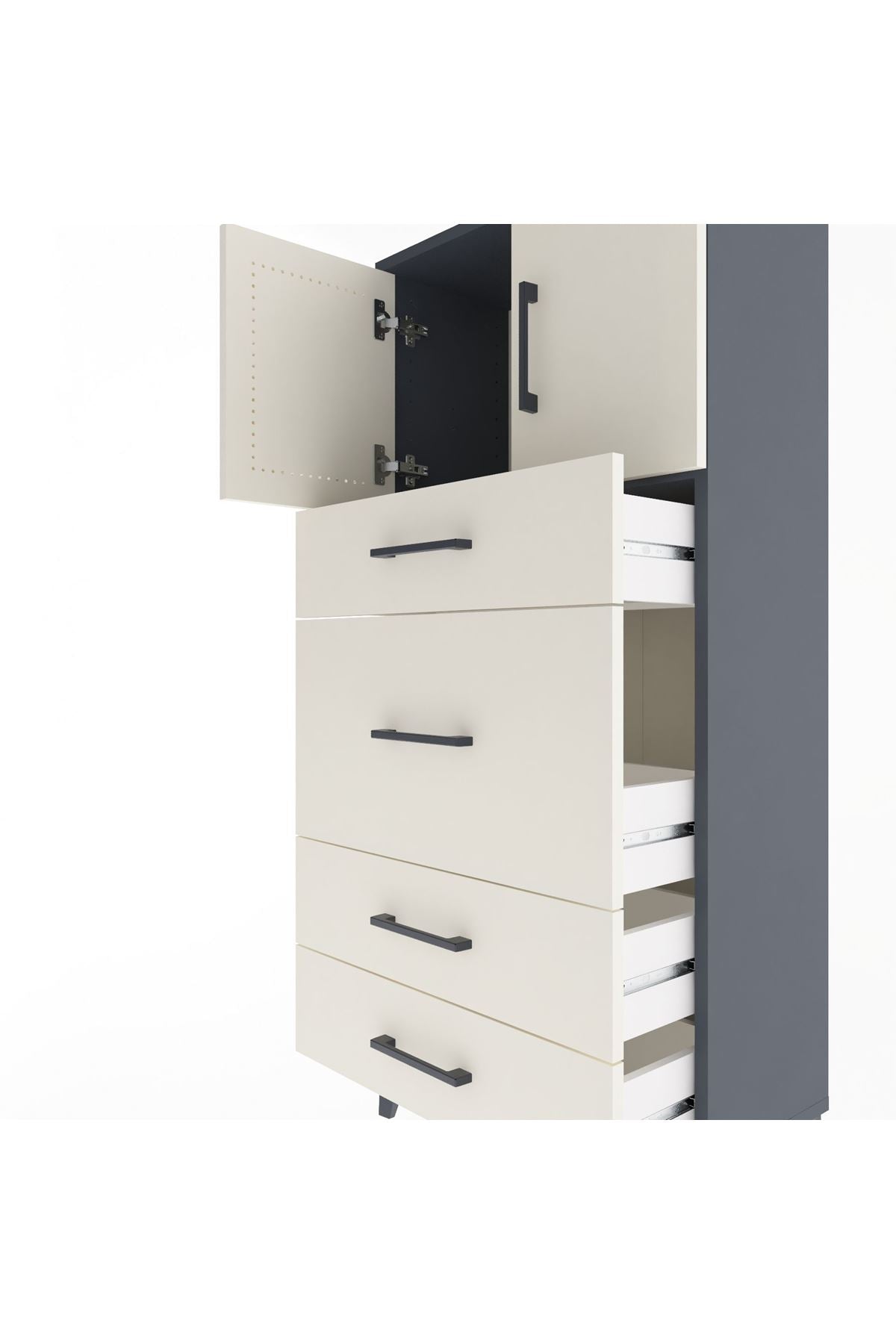 Arges Dolap Tek Raflı 4 Çekmeceli 2 Kapaklı 60x30x134 - S17M083V4A