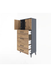 Arges Dolap Tek Raflı 4 Çekmeceli 2 Kapaklı 60x30x134 - S17M083V6A