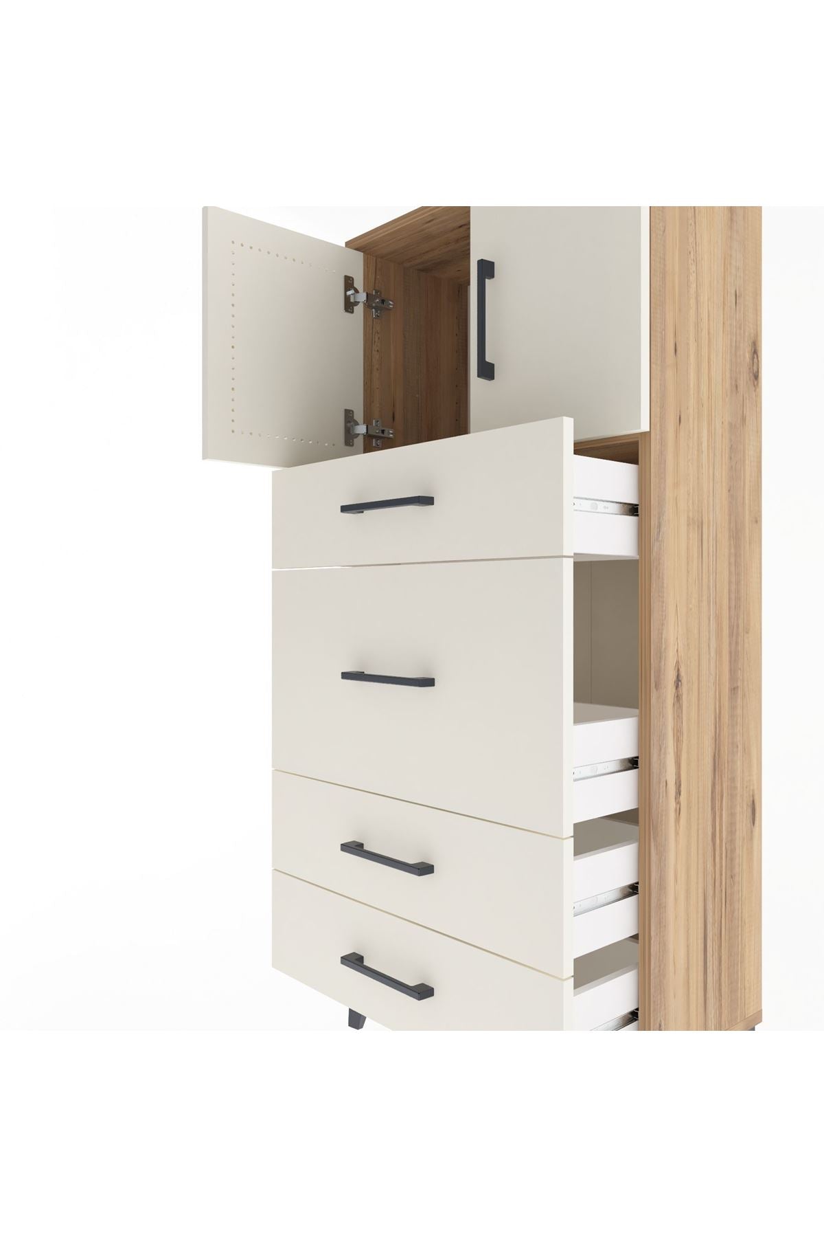 Arges Dolap Tek Raflı 4 Çekmeceli 2 Kapaklı 60x30x134 - S17M083V7A