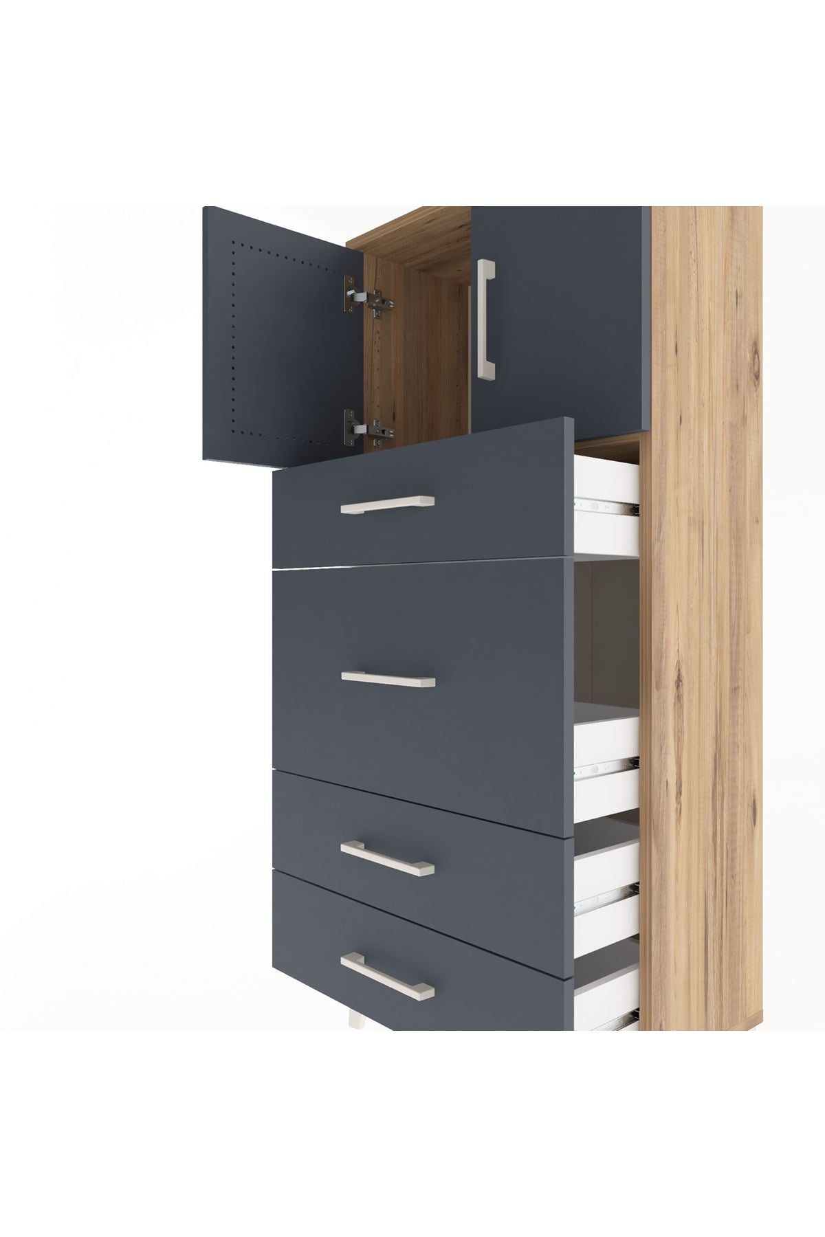 Arges Dolap Tek Raflı 4 Çekmeceli 2 Kapaklı 60x30x134 - S17M083V8A