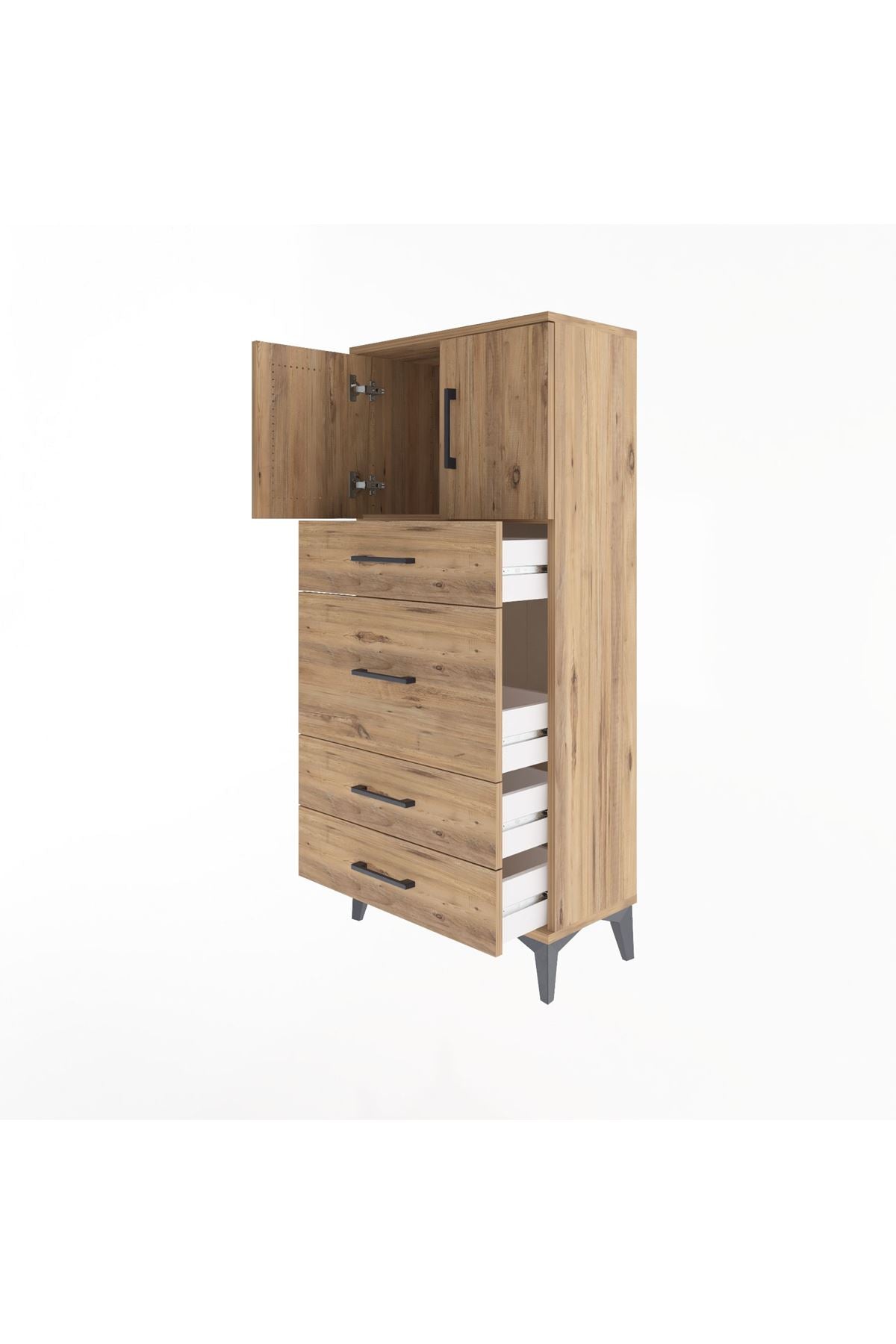 Arges Dolap Tek Raflı 4 Çekmeceli 2 Kapaklı 60x30x134 - S17M083V9A